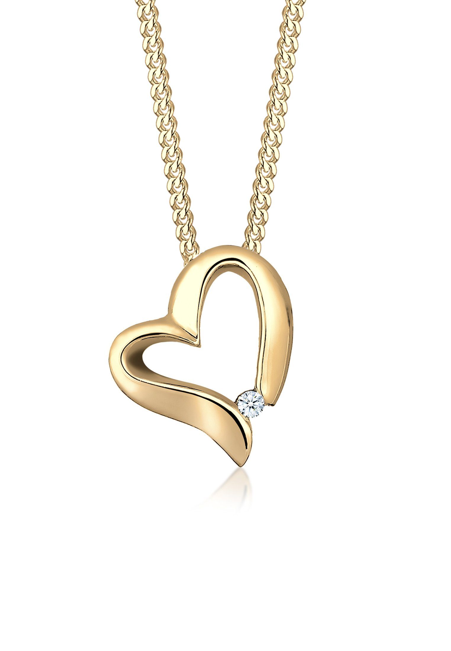 Elli DIAMONDS Kette mit Anhänger Herz Romantisch Diamant (0.015 ct) 925 Silber, Herz Gold