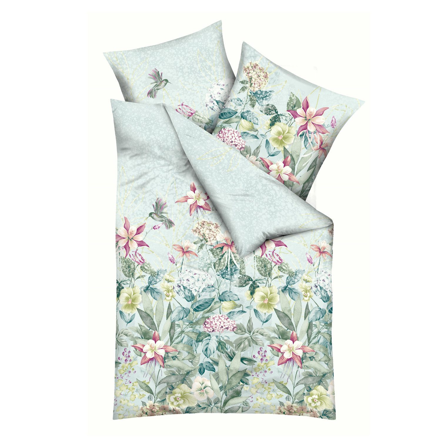 Kaeppel Bettwäsche Bettwäsche Kaeppel Satin 131-643 Ophelia Blumen Kolibri blau 135x200, Mako-Satin, 2 teilig