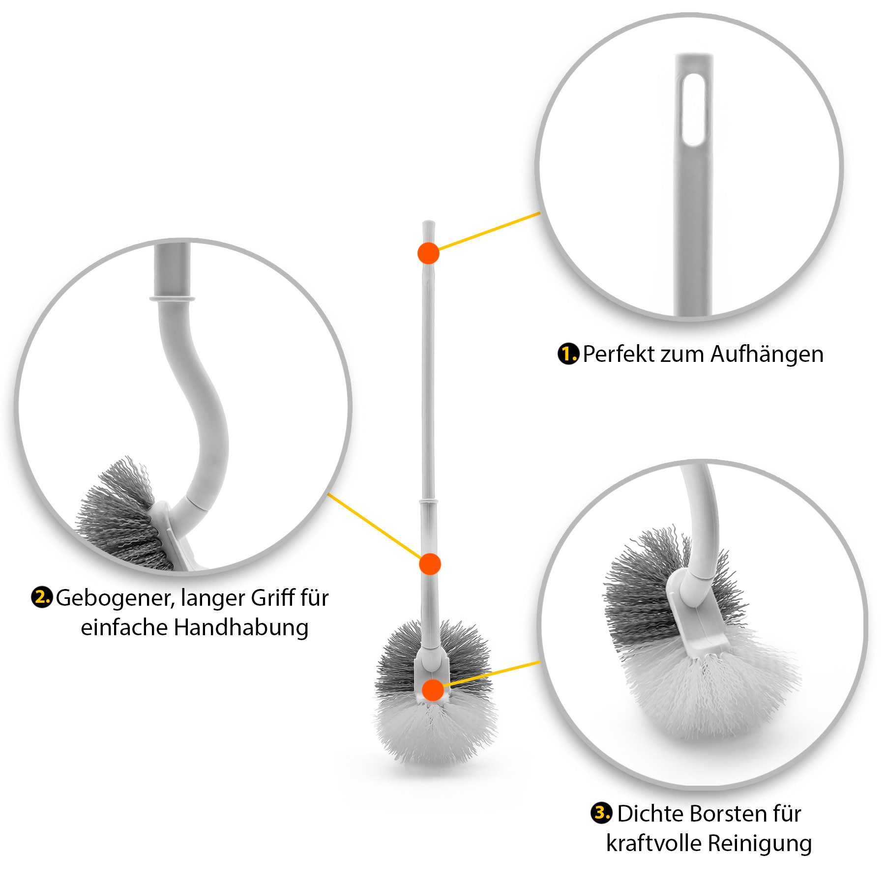 BigDean Reinigungsbürsten-Set 4 Stück Klobürste mit Randreiniger weiß Toilettenbürste, ., (Set, 4-tlg., Klobürsten), Effektiv, langlebig, Vielseitig Einsetzbar – Bild 2 von 5