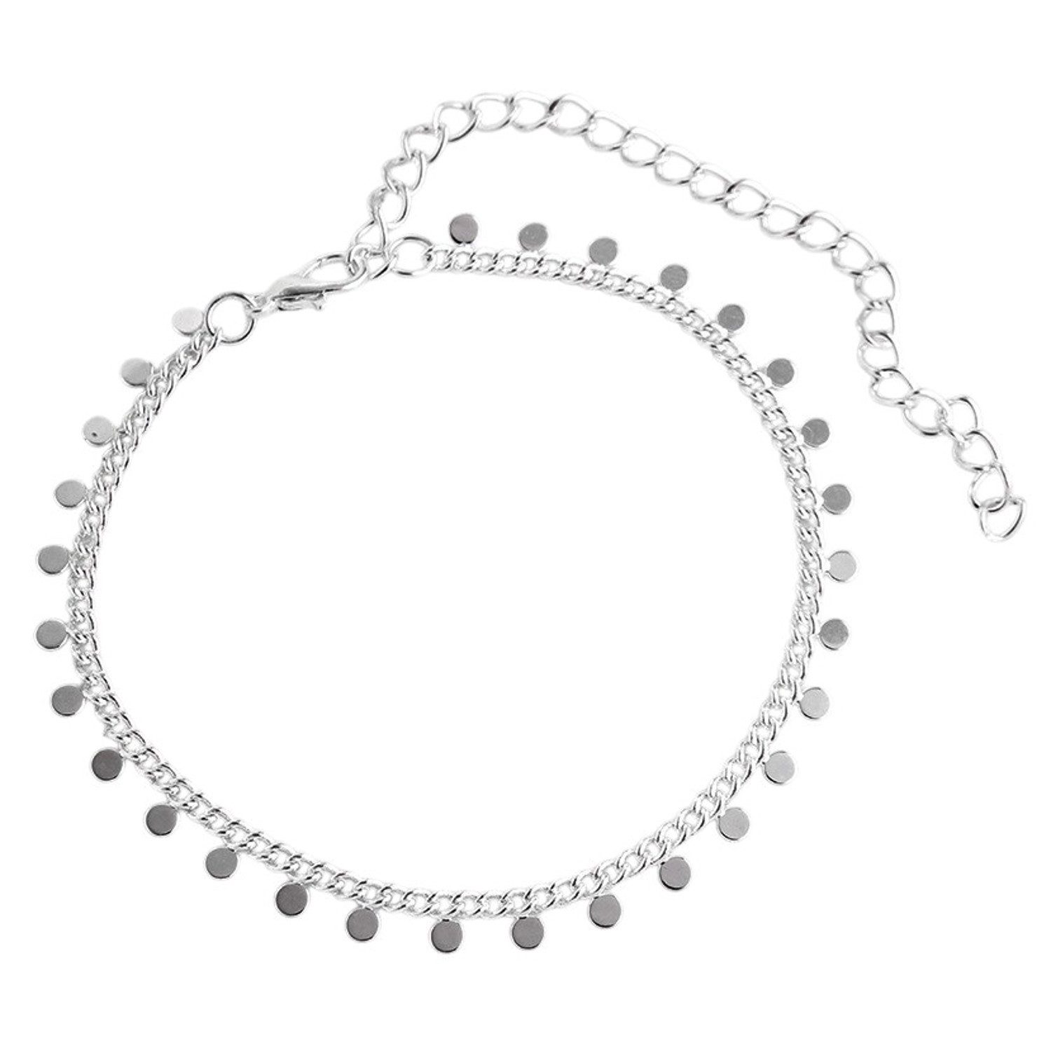 KARMA Fußkette mit Anhänger Coins Silber od. Gold 18 cm Fusskettchen modern (1-tlg., Damenfußkette Damenschmuck verstellbar), Fußschmuck Urlaub Strand Abendmode Accessoires