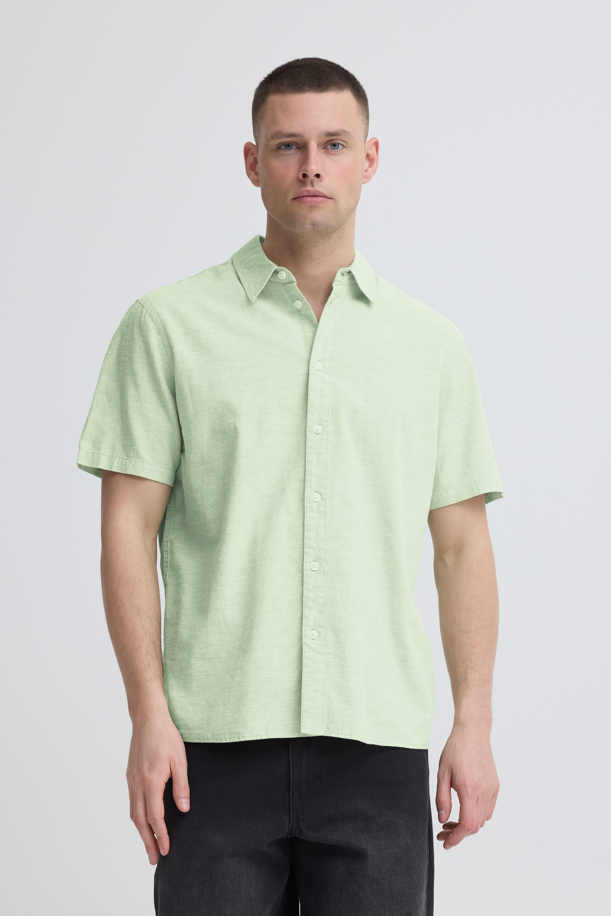 Blend Kurzarmhemd BHABAN SHIRT PP NOOS aus Baumwollmischung, mit Leinenoptik, Regular Fit, pflegeleicht