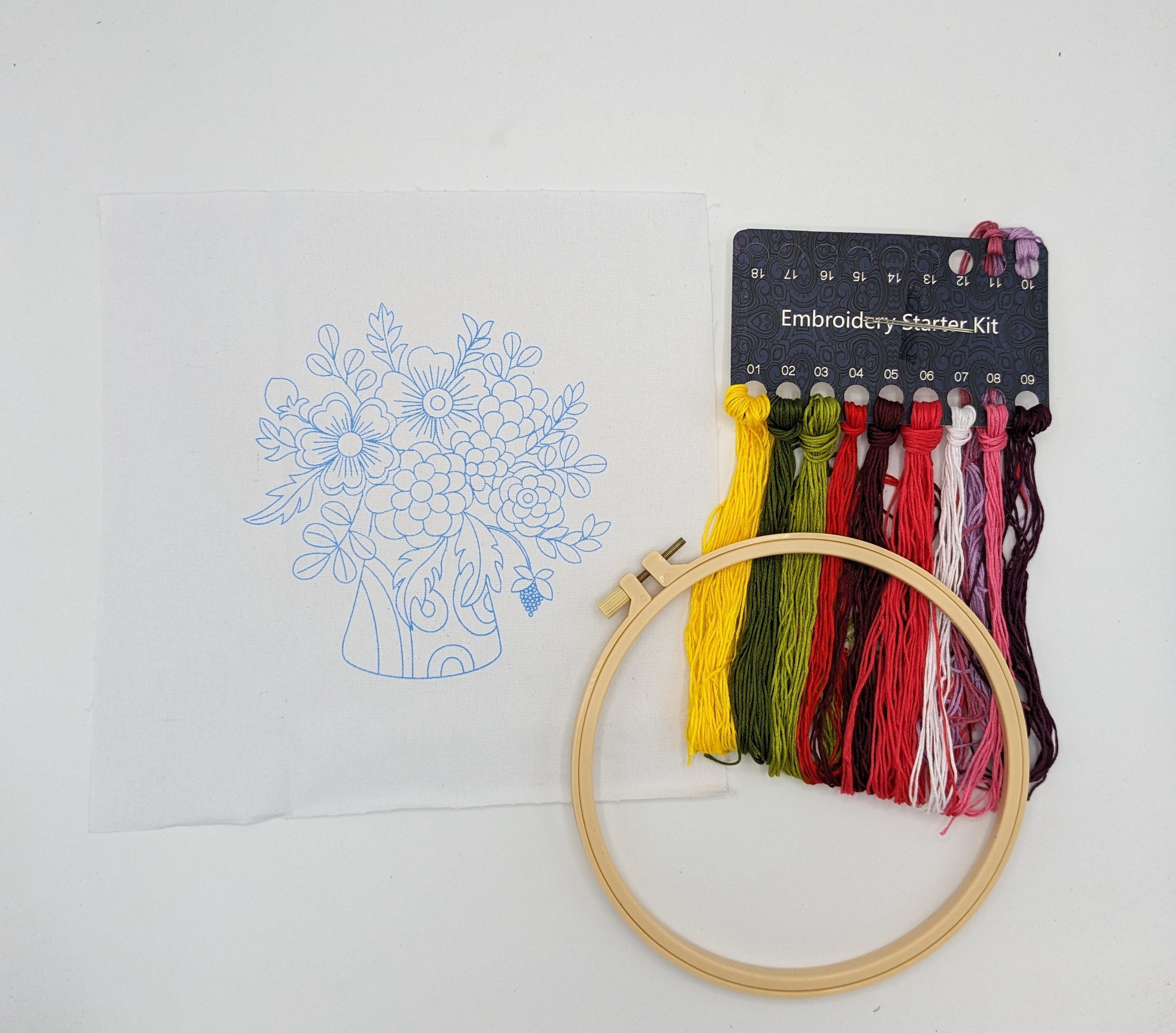 101DIYStudio Kreativset Stickset Anfänger Blumen, Stickerei Erwachsene, Geschenk Geburtstag, (Vorgedrucktes Motiv)