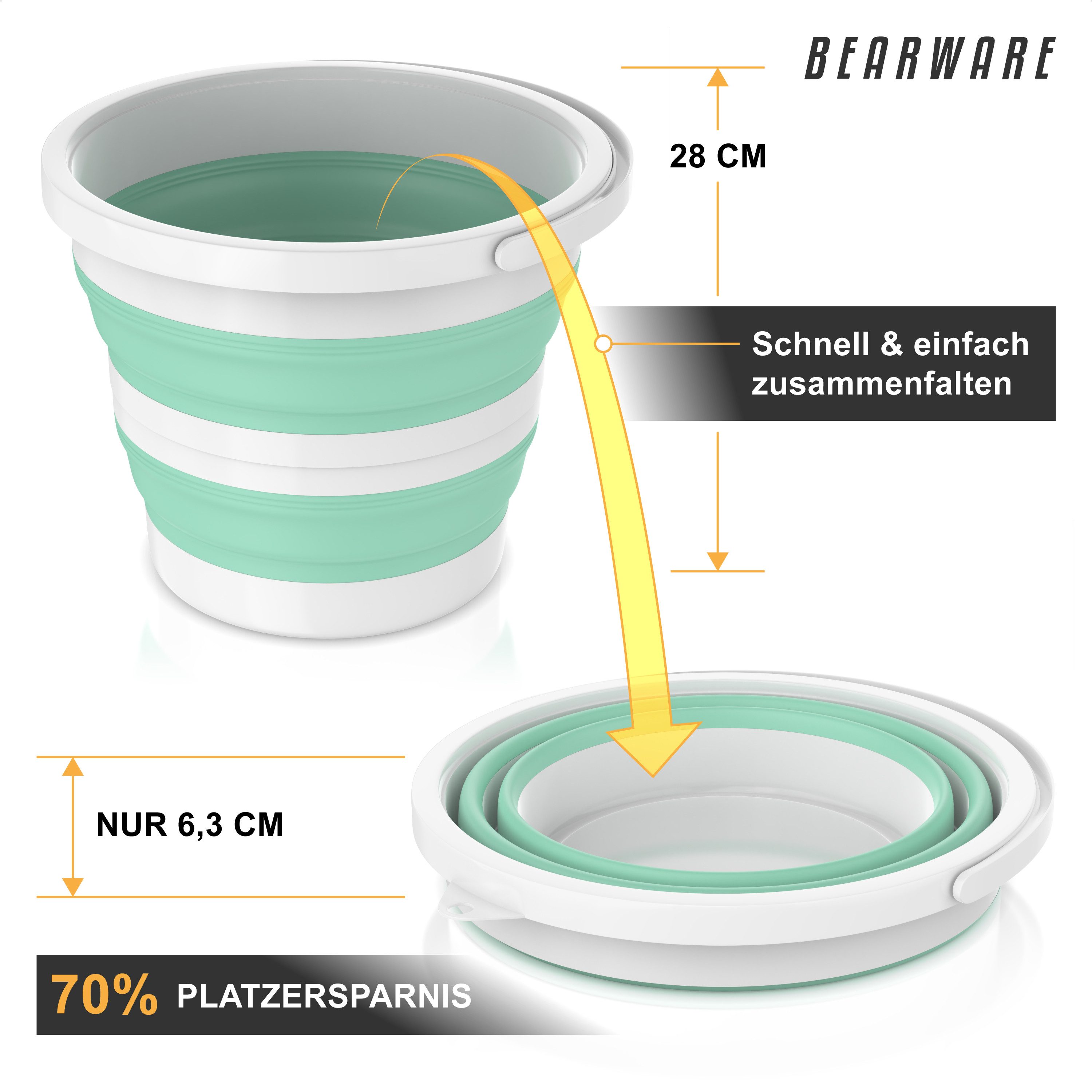 BEARWARE Falteimer Putzeimer 15 l, Campingeimer mit Griff & Öse, rund, (1-tlg), faltbar von 28 auf 6,3 cm, ca. 70% Platzersparnis, schmutzabweisend