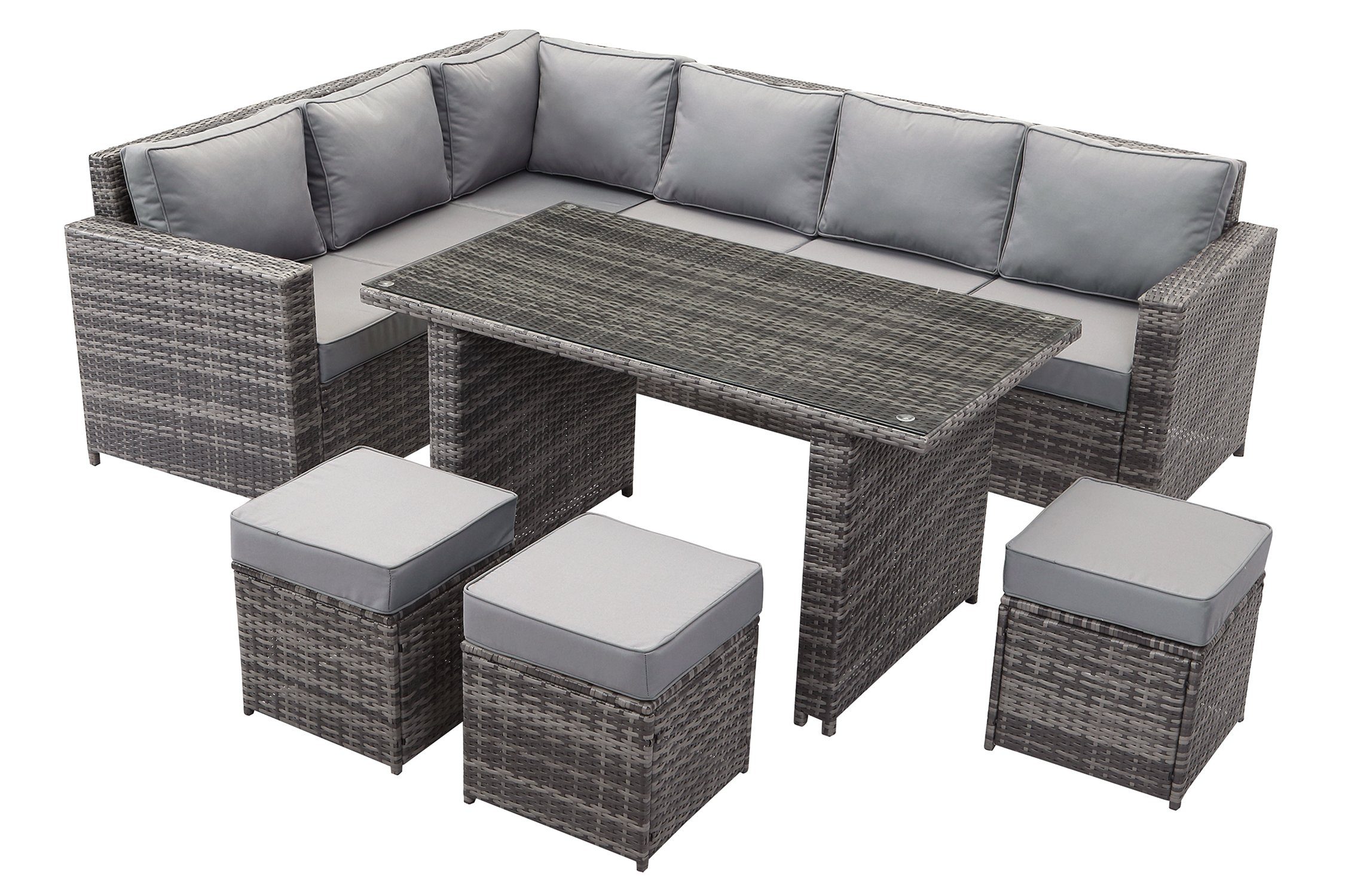 Gartenmöbel 3-tlg Poly Rattan mit Auflagen Essgruppe Lounge Sofa Sitzgruppe Gar 