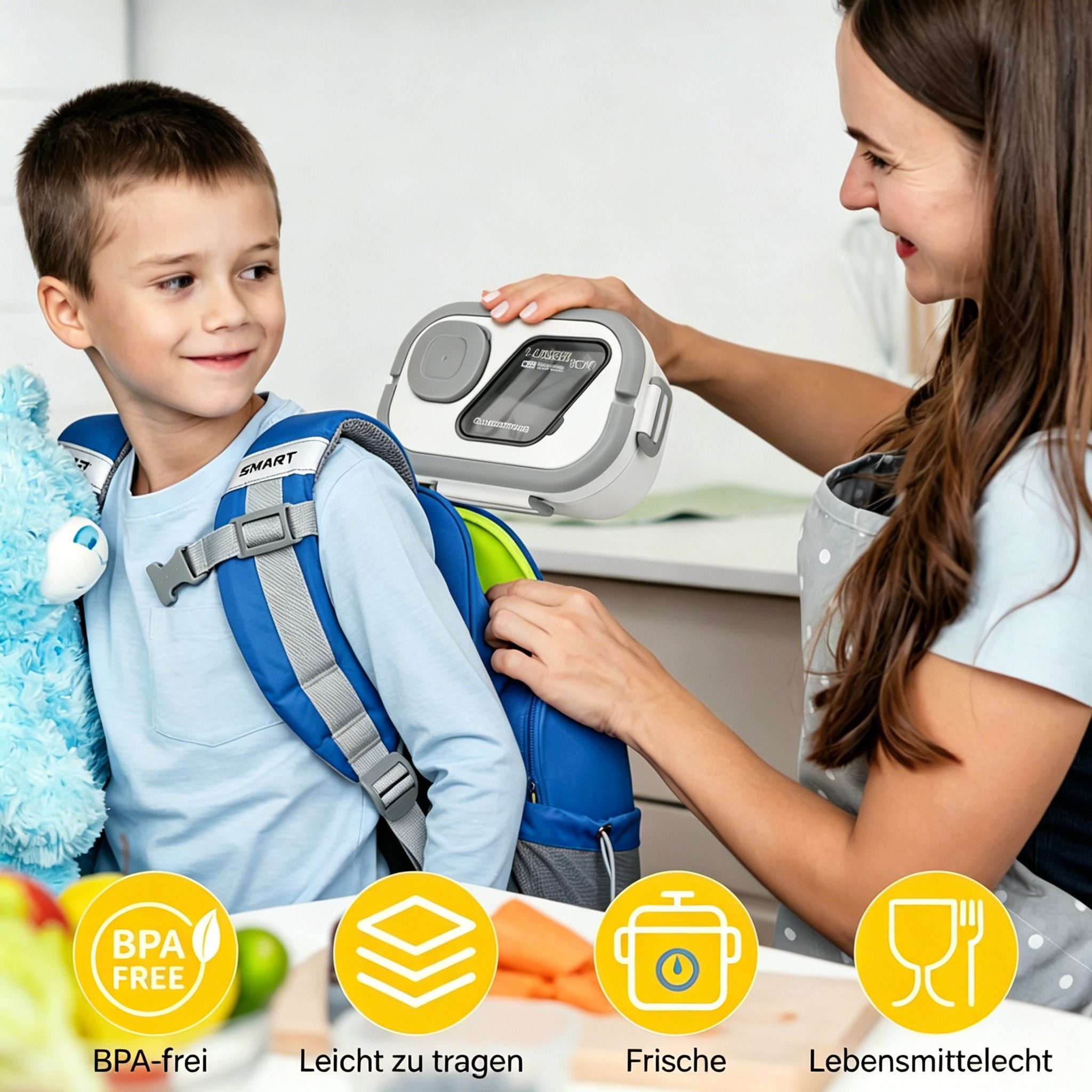 Diwzbyn Lunchbox Bento Box Lunchbox 2-stufig, 6 Fächer, Auslaufsicher, BPA-frei, Mit Saucenbehälter & Besteck, mikrowellengeeignet, 1200 ml – Bild 4 von 5