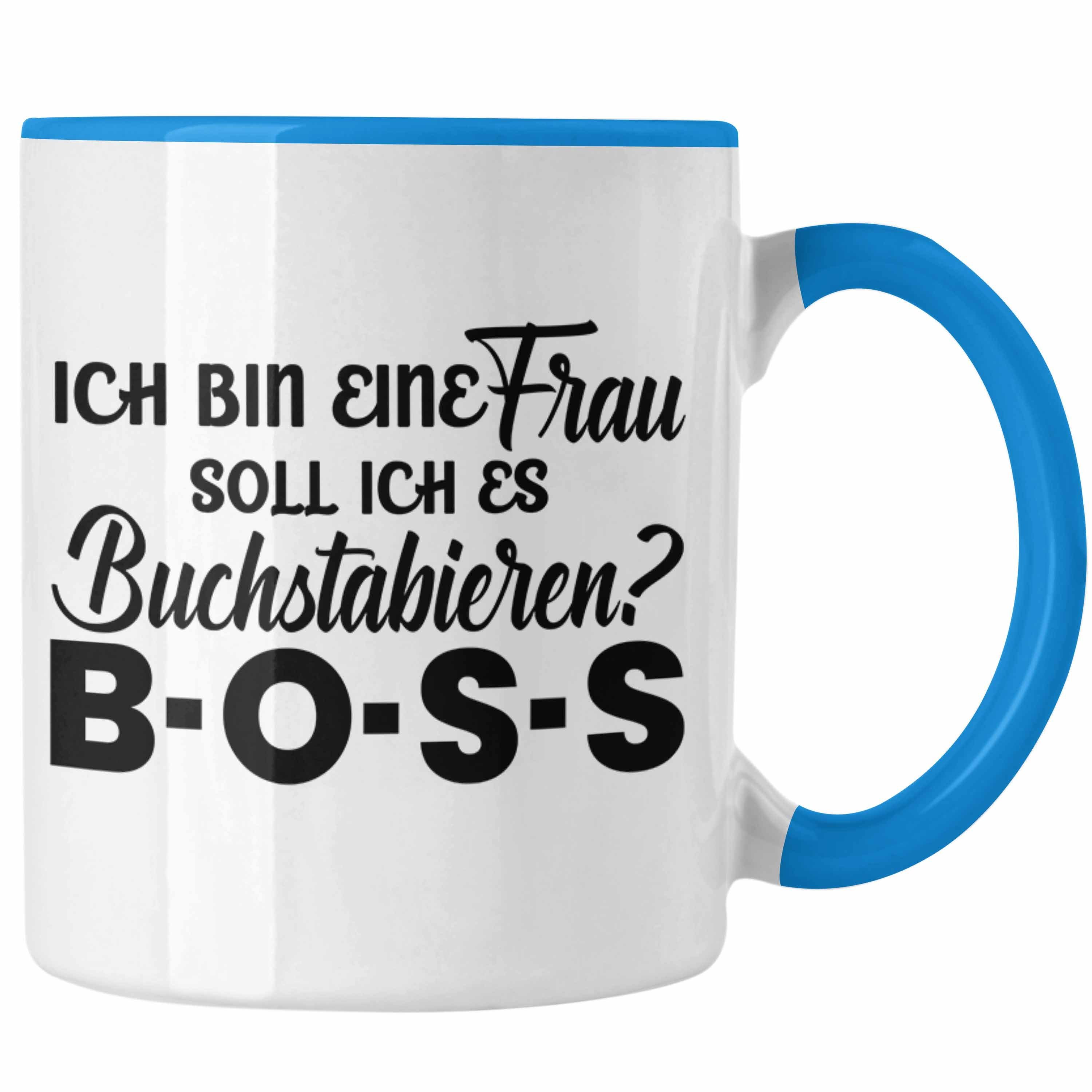 Trendation Tasse Trendation - Frauen Tasse Geschenk Boss Tasse mit Spruch für Frauen Frauentag Starke Frau Blau
