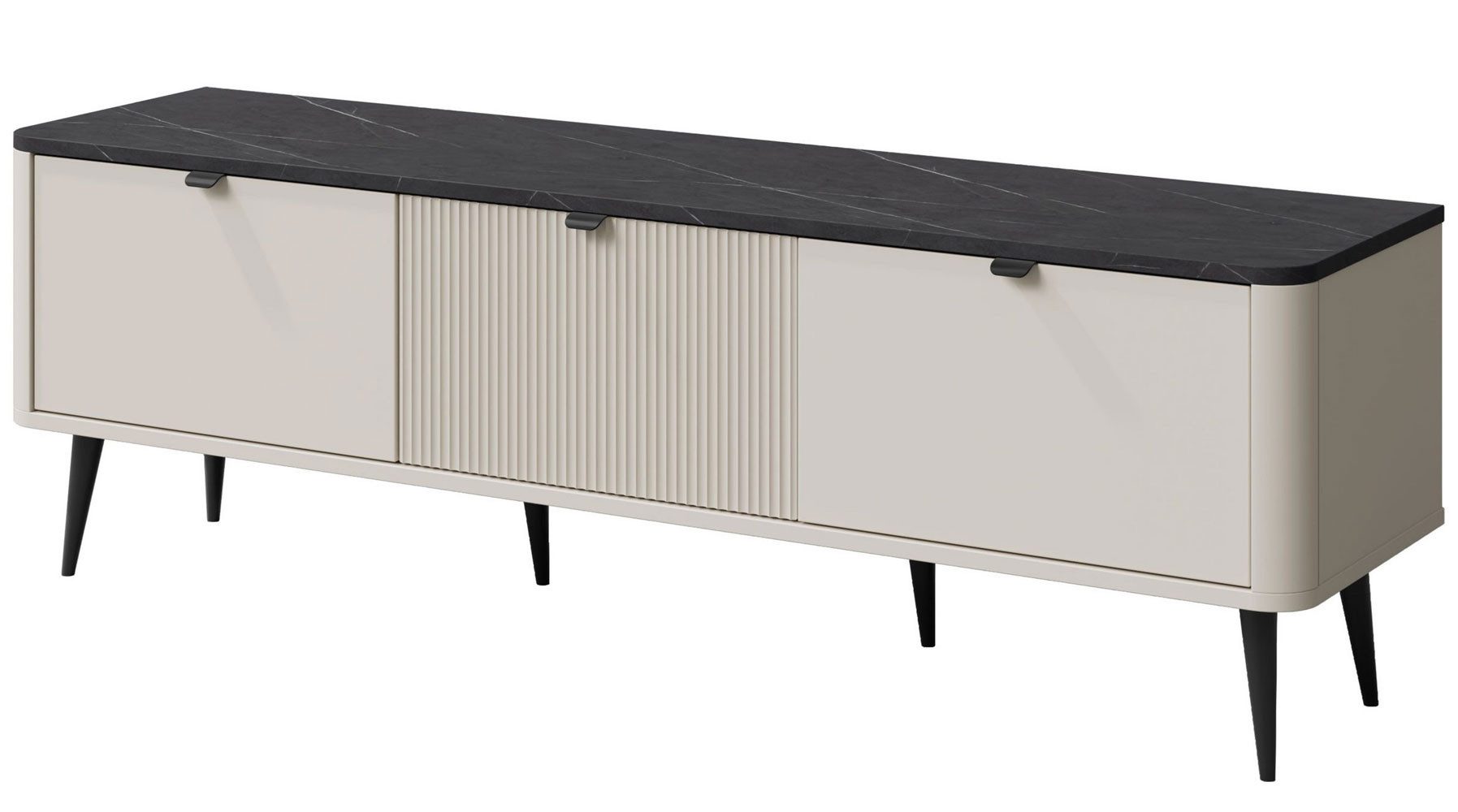 Feldmann-Wohnen Lowboard Marly (3 Drehtüren, 3 geschlossenen Fächern, 1 St., moderne Optik, abgerundeter Korpus, Zugengriffe aus Metall), 160x40x52cm Kaschmir / Graustein