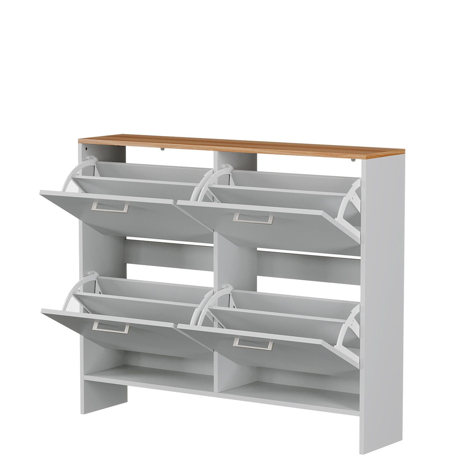 VINGLI Schuhschrank mit 4 Klappen,Schuhschrank schmal, 106,5x24x90cm,weiß/schwarz/nussbaum Trennwand verstellbar, Schuhkipper für Flur, Eingang und Wohnzimmer
