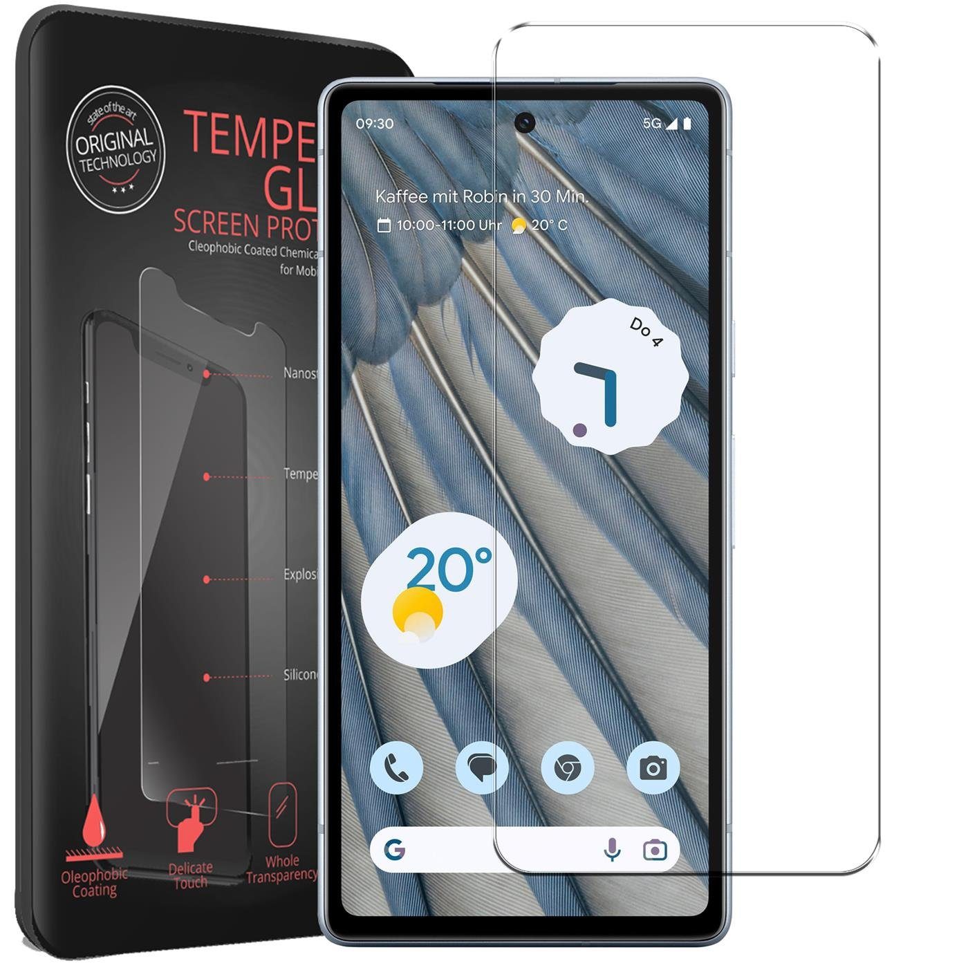 CoolGadget Handyhülle Blau als 2in1 Schutz Cover Set für das Google Pixel 7a 6,1 Zoll, 2x 9H Glas Display Schutz Folie + 1x TPU Case Hülle für Pixel 7a