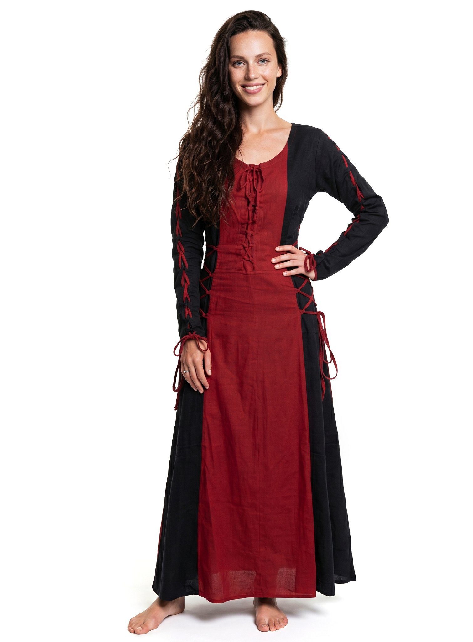 Metamorph Hexen-Kostüm Wikinger Schnürkleid schwarz-rot, Hochwertige und authentische Mittelalterkleidung zu unschlagbar günst