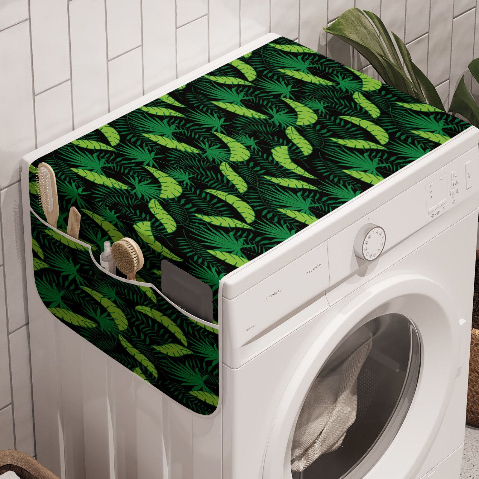 Abakuhaus Badorganizer Anti-Rutsch-Stoffabdeckung für Waschmaschine und Trockner, Exotisch Tropical Laub der Blätter
