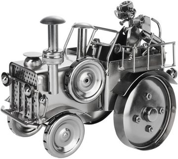 BRUBAKER Dekofigur Schraubenmännchen Traktor mit Fahrer und Hund - Trecker Schlepper (1 St), Handarbeit Metallfigur Geschenk für Bauer Landwirt