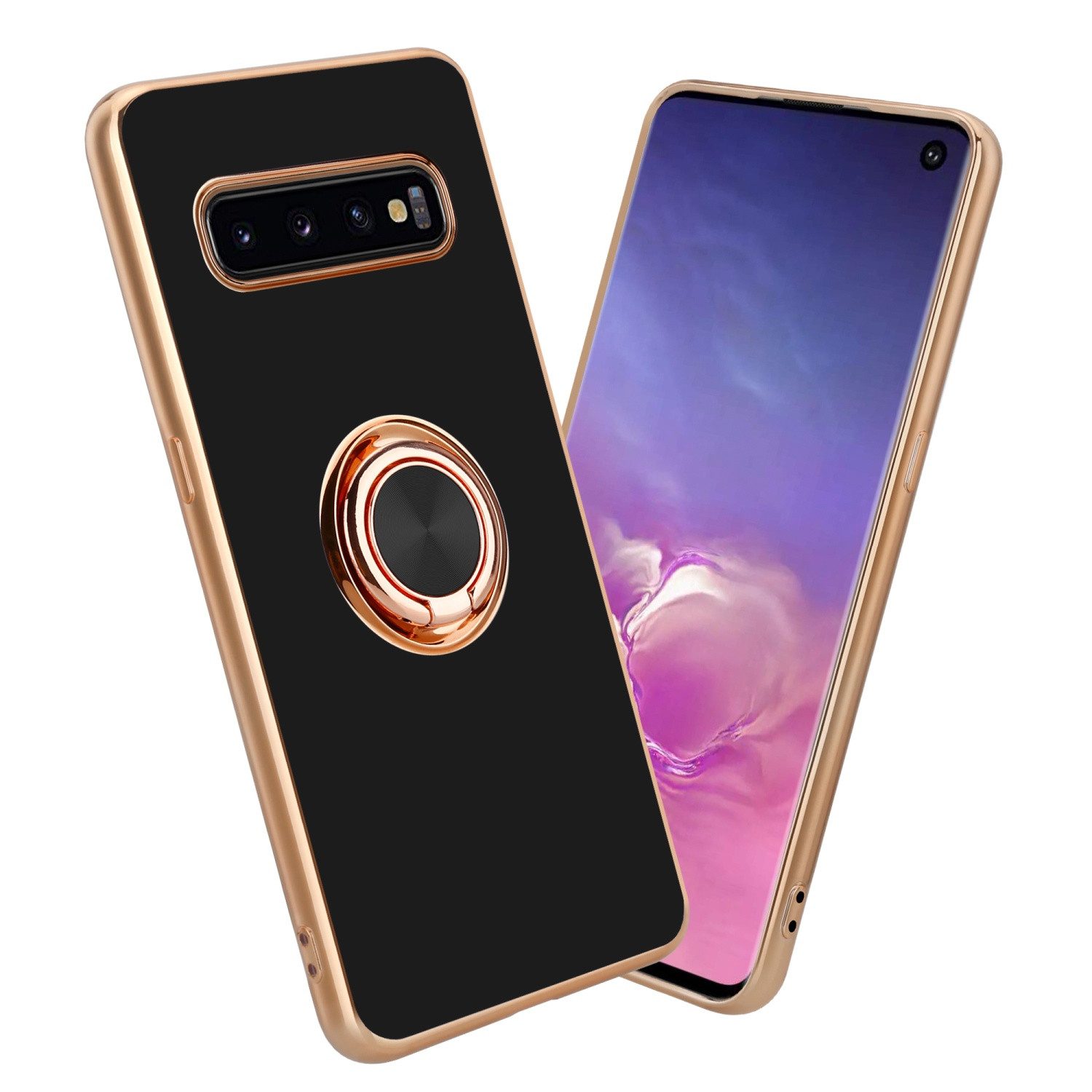 Cadorabo Handyhülle für Samsung Galaxy S10 PLUS Hülle Samsung Galaxy S10 PLUS, Schutzhülle - TPU Silikon Hülle - mit Kameraschutz und Ring