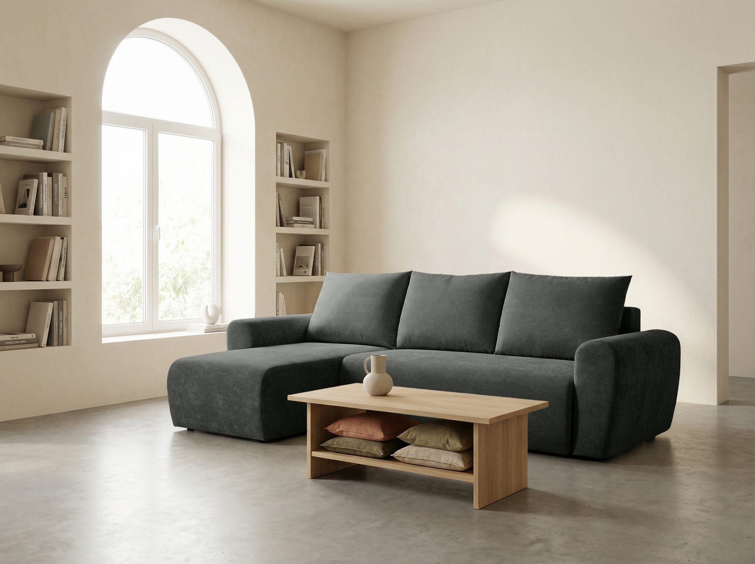 Home affaire Ecksofa Nortrud-Uni, 241 cm, L-Form, mit Schlaffunktion u. Bettkasten, Recamiere rechts / links montierbar, Feinstruktur-Bezug