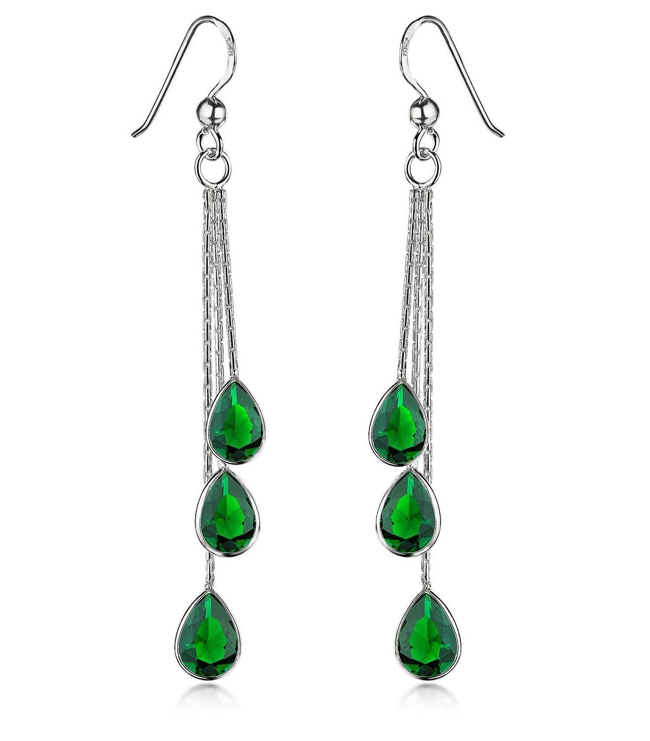 Materia Paar Ohrhänger Damen Tropfen Ohrhänger Zirkonia Grün SO-277, 925 Sterling Silber