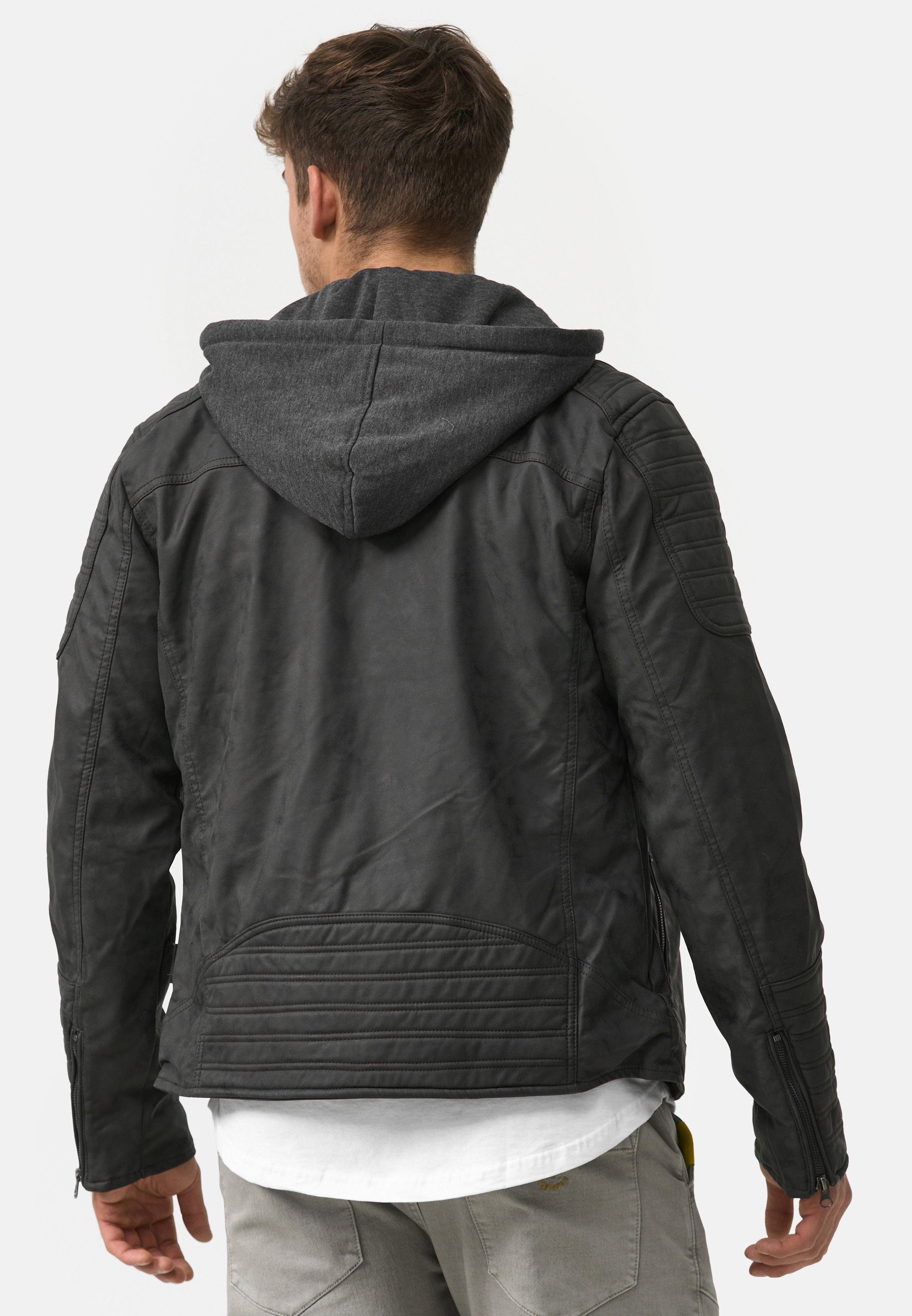 Indicode Lederimitatjacke Herren Miguel Übergangsjacke Herrenjacke mit Kapuze