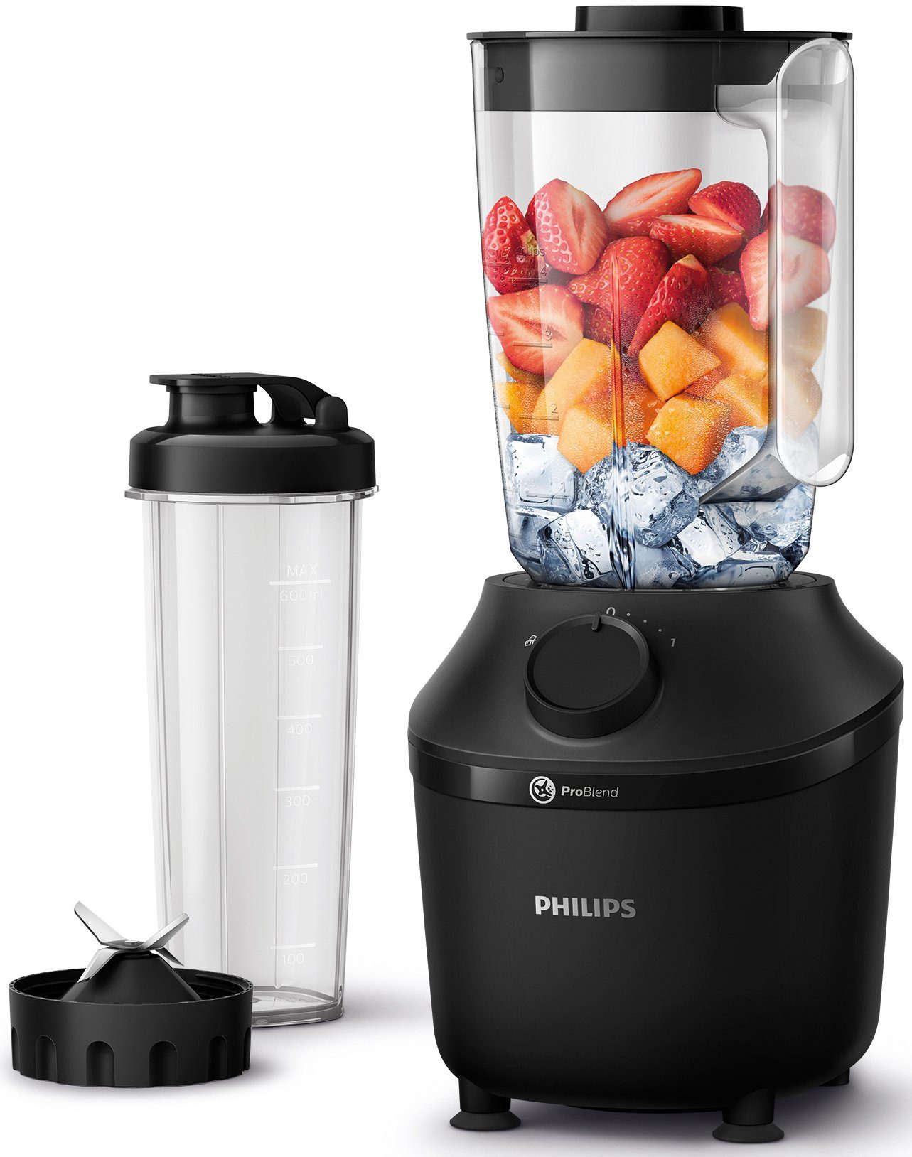 Philips Standmixer HR2041/41 3000 Series, mit ProBlend-Technologie, 450 W, 1,9L-Behälter und 1 Geschwindigkeitsstufe + Impulseinstellung; Schwarz
