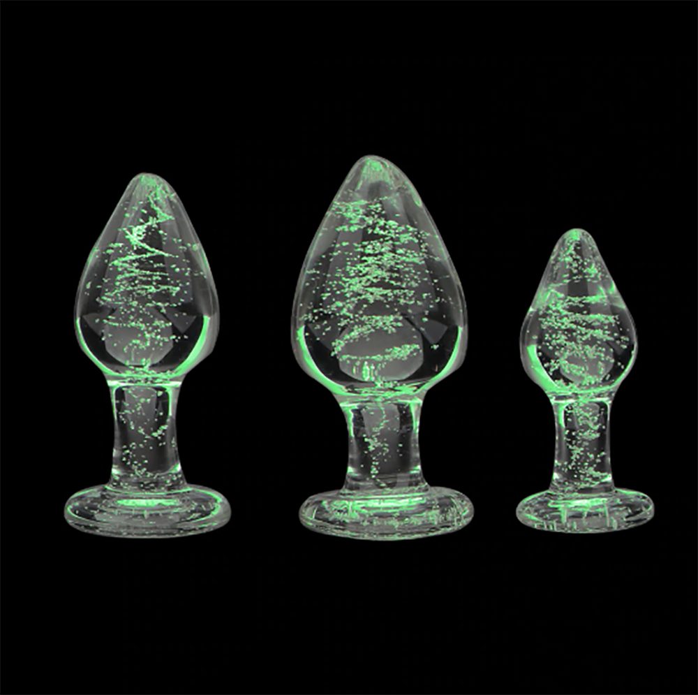 Sandritas Analplug Analplugs aus Glas "Glow in the Dark" Butt Plug leuchtet im Dunkeln Luminous