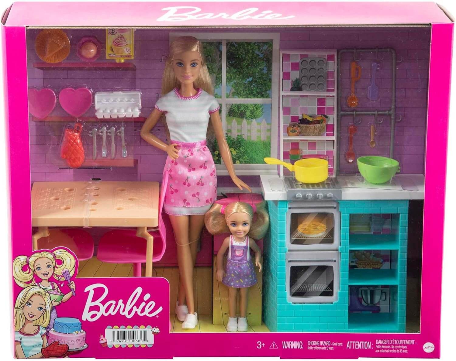 Mattel® Puppen Accessoires-Set Mattel HBX03 - Barbie-Schwestern Backspielset mit Barbie & Chelsea – Bild 2 von 5