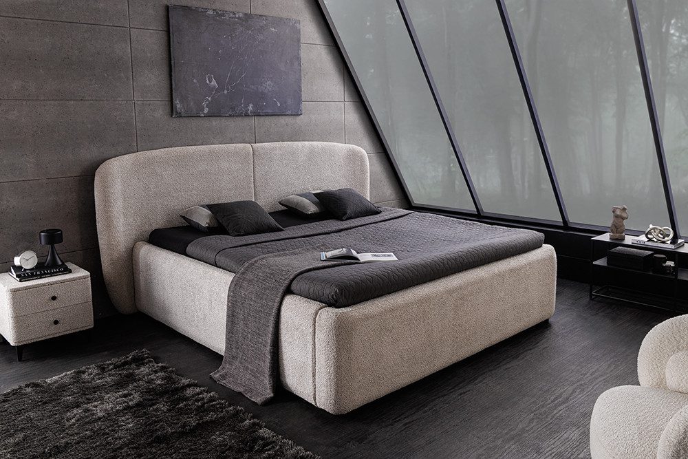 riess-ambiente ART DECO 180x200 cm greige - Bouclé, Stauraum & Lattenrost, FSC-Holz (Einzelartikel, 1-St), Rundumbezug & stilvolles Design - ideal für moderne Schlafzimmer