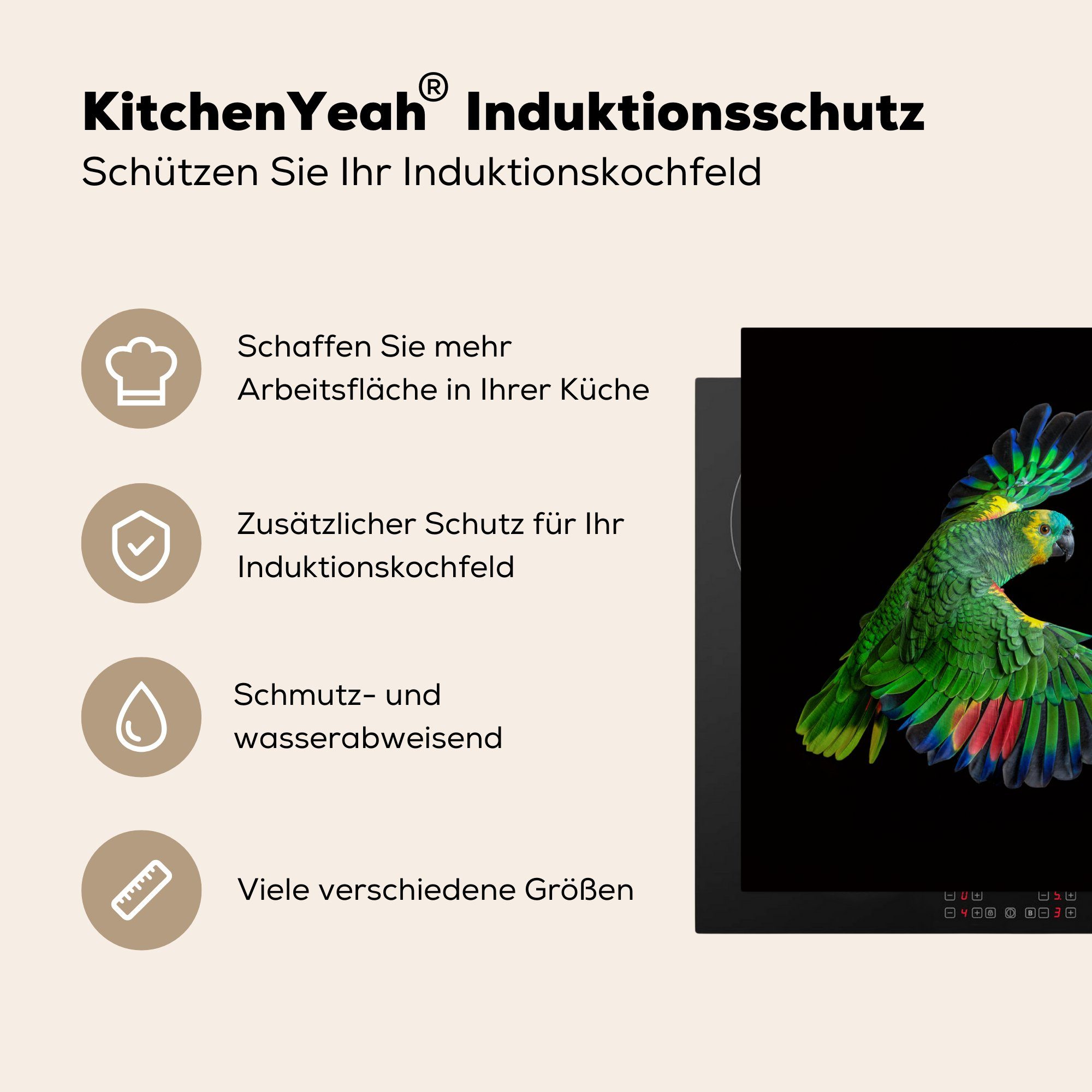 MuchoWow Herdblende-/Abdeckplatte Nahaufnahme Vinyl, tlg), 59x52 küche, Papagei, cm, Ceranfeldabdeckung (1 Induktionsmatte für bunter die