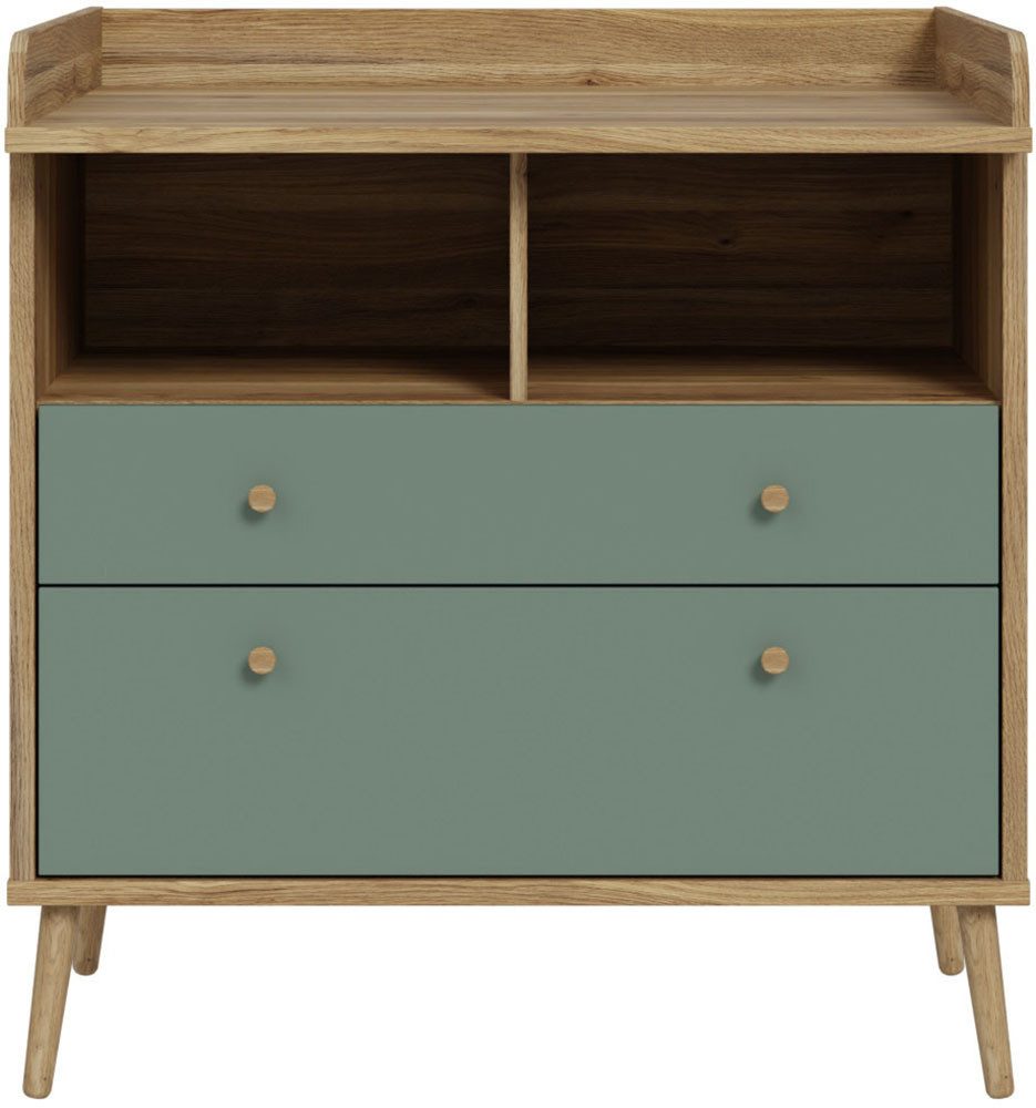 FORTE changing chest of drawers Whenua, changing mat, raised edge, 2 coloured, storage space open compartments etc.