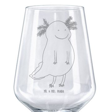 Mr. & Mrs. Panda Rotweinglas Axolotl Glücklich, Spülmaschinenfeste Weingläser, Rotwein Glas, Premium Glas, Unikat durch Gravur