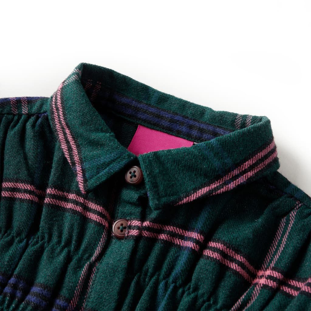 vidaXL Druckkleid Kinderkleid mit Langen Ärmeln und Rüschen Dunkelgrün 92