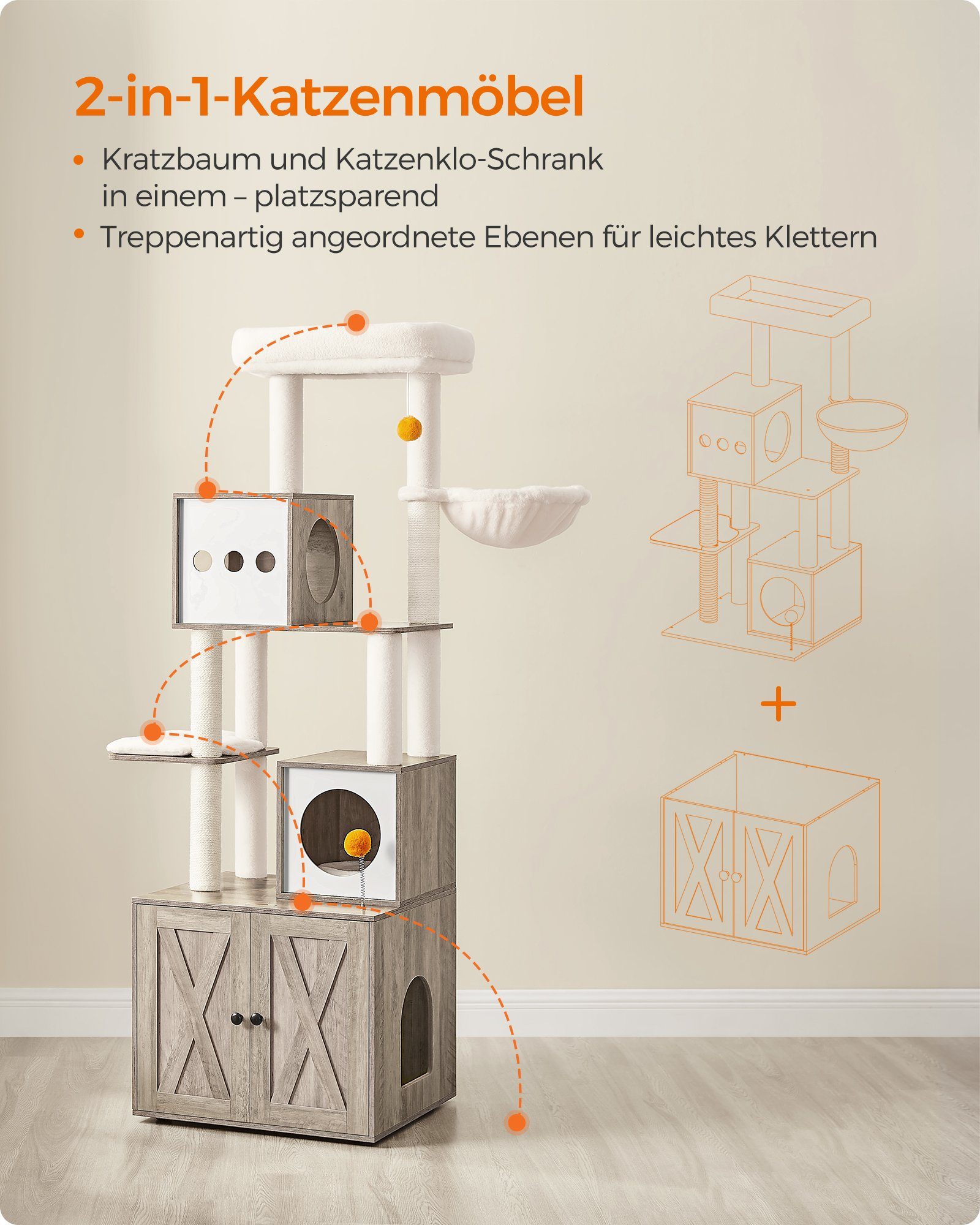 FEANDREA Kratzbaum, mit Katzenklo-Schrank 185cm Kratzsäule günstig online kaufen