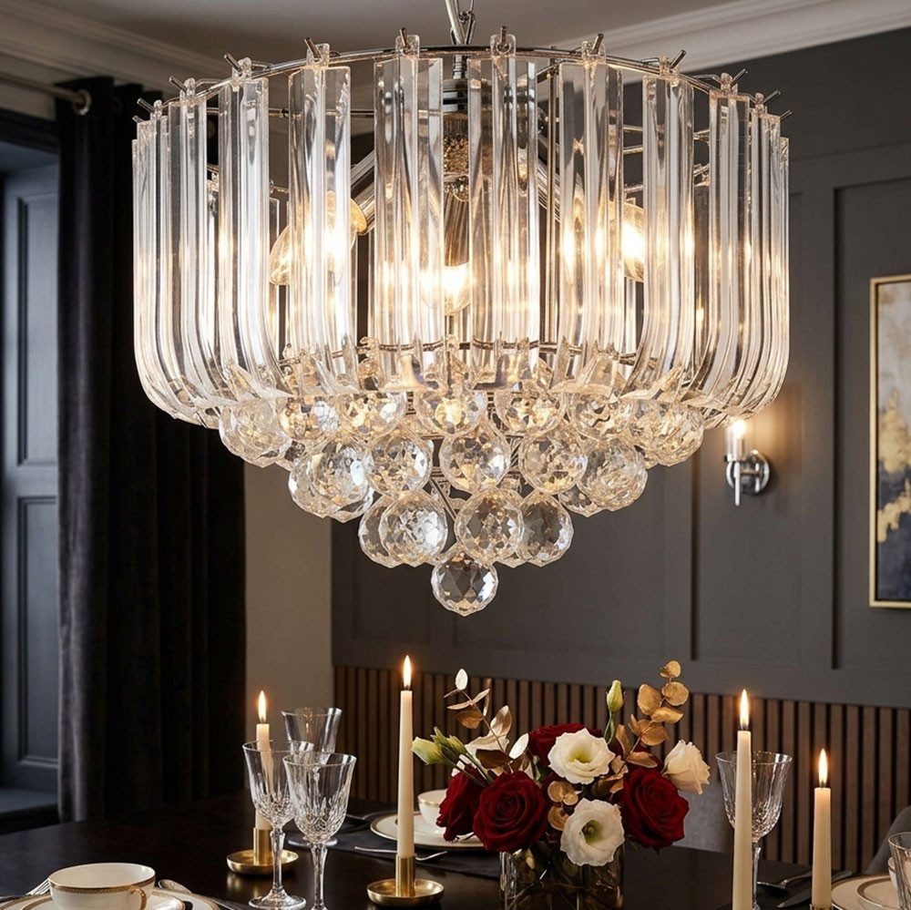 GLOBO LIGHTING LED-Hängeleuchte, Leuchtmittel inklusive, Warmweiß, Hängeleuchte Luster Wohnzimmerlampe LED Filament Kristalle verchromt
