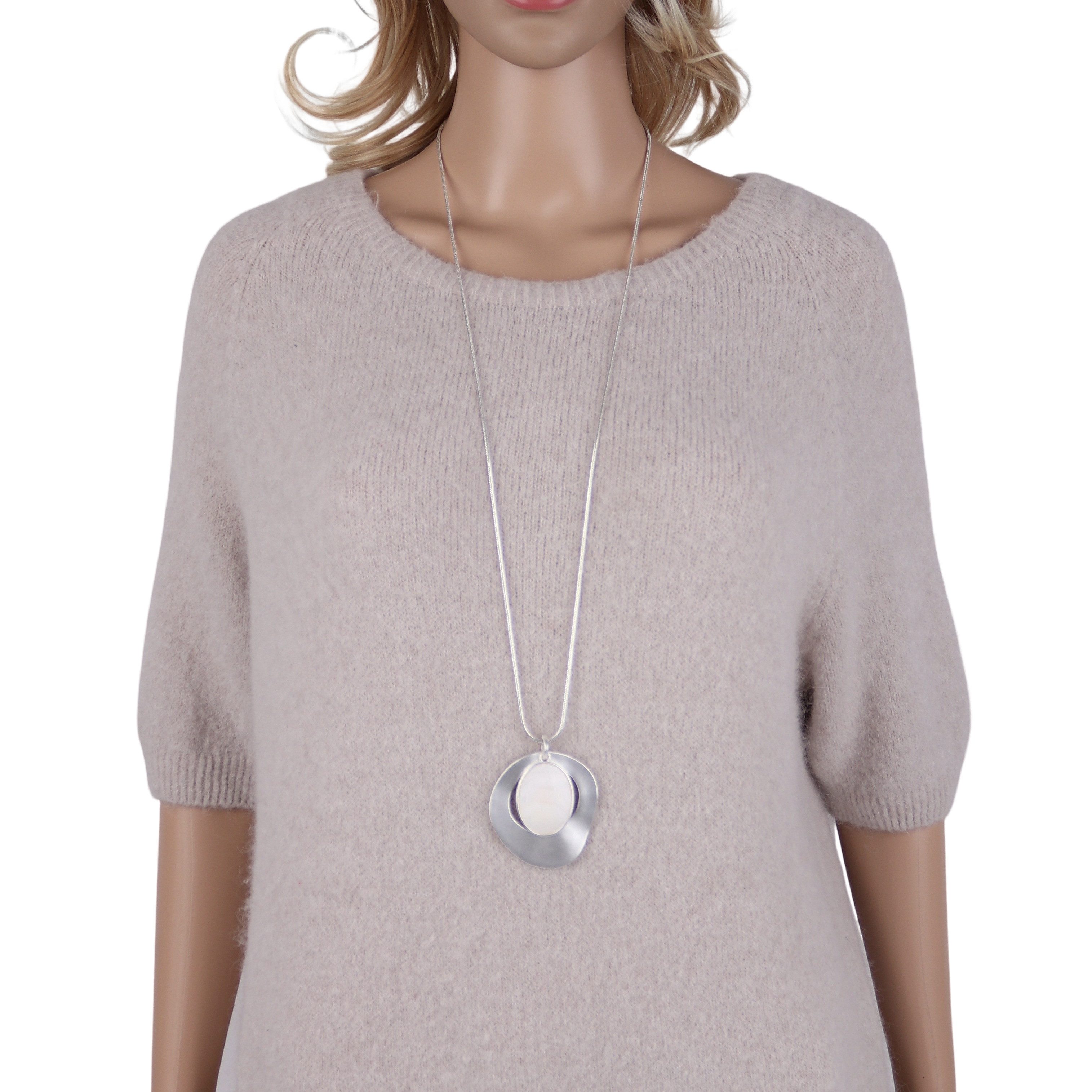 MIRROSI Lange Kette Damen Halskette mit elegantem Anhänger aus Metall ca.90cm lang (perfekt für Pullover, Bluse, Shirt)