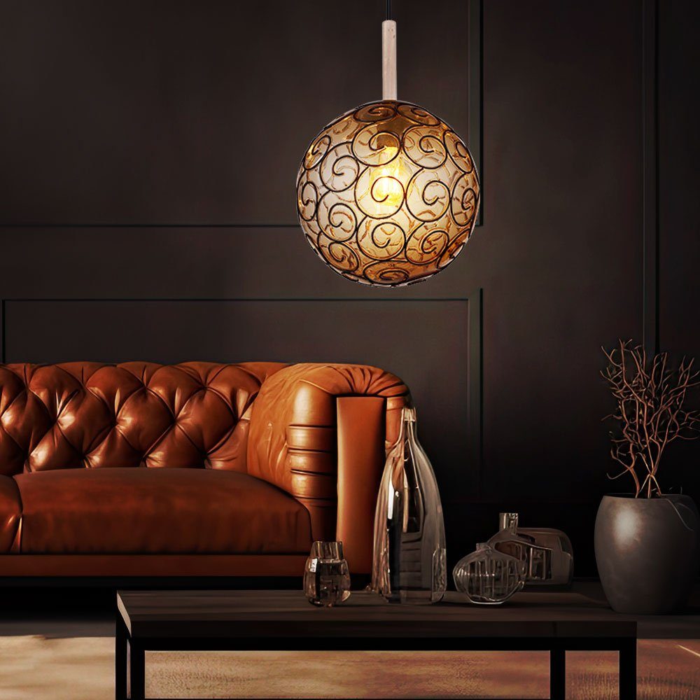 GLOBO LIGHTING Hängeleuchte, Leuchtmittel nicht inklusive, Hängelampe Pendelleuchte Wohnzimmerlampe amber Kugel H 120 cm