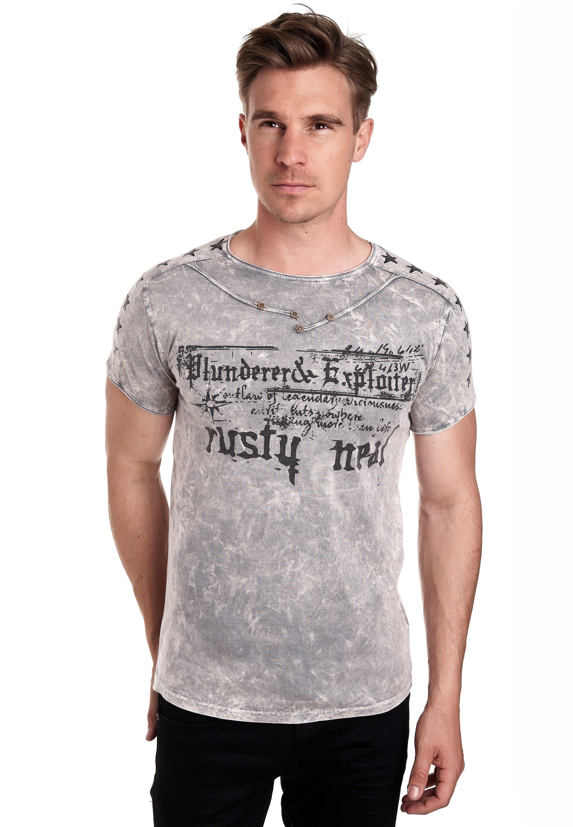 Rusty Neal T-Shirt in melierter Optik anthrazit
