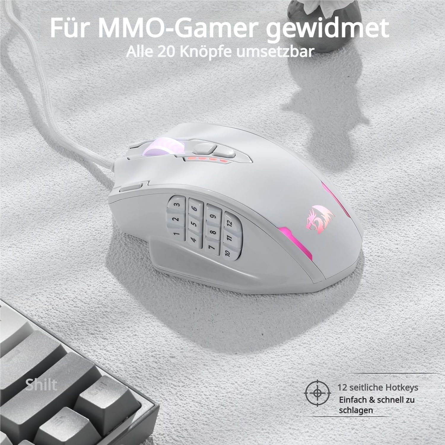 Redragon 12400 DPI Kabelgebundene Laser MMO mit Hochpräziser Betätigung Gaming-Maus (kabelgebunden, RGB-Hintergrundbeleuchtung & Programmierbare Tasten)