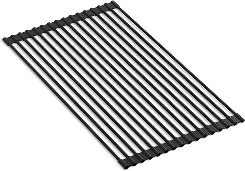 Faizee Möbel Abtropfmatte Abtropfgitter Silber/Schwarz Faltbares Gestell für Spüle Silikonenden