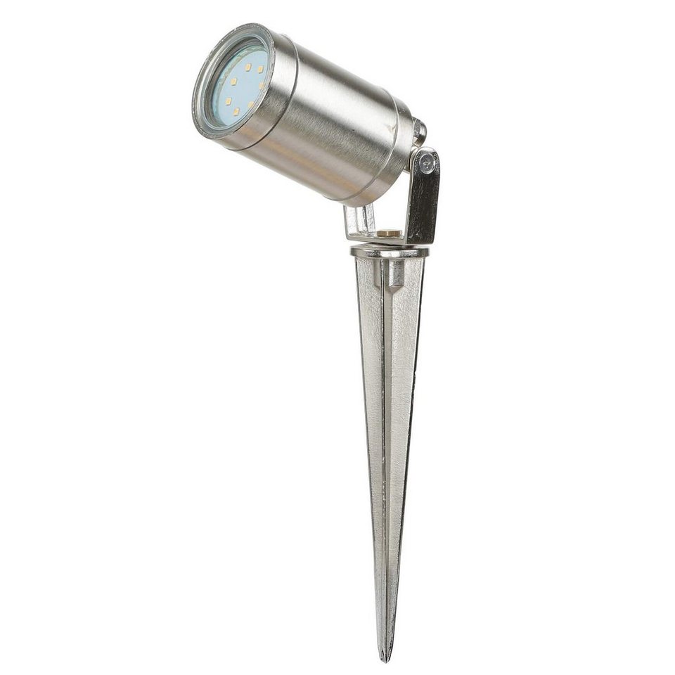 Licht-Erlebnisse Außen-Stehlampe TEMBI, ohne Leuchtmittel, Gartenstrahler  Erdspieß Messing massiv IP64 GU10 verstellbar