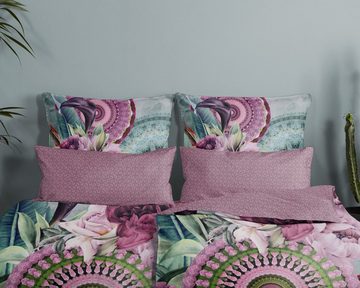 Bettwäsche Baumwolle, Traumschloss, Satin, 2 teilig, Mandalas und Blumen in schönen mint-und rosatönen