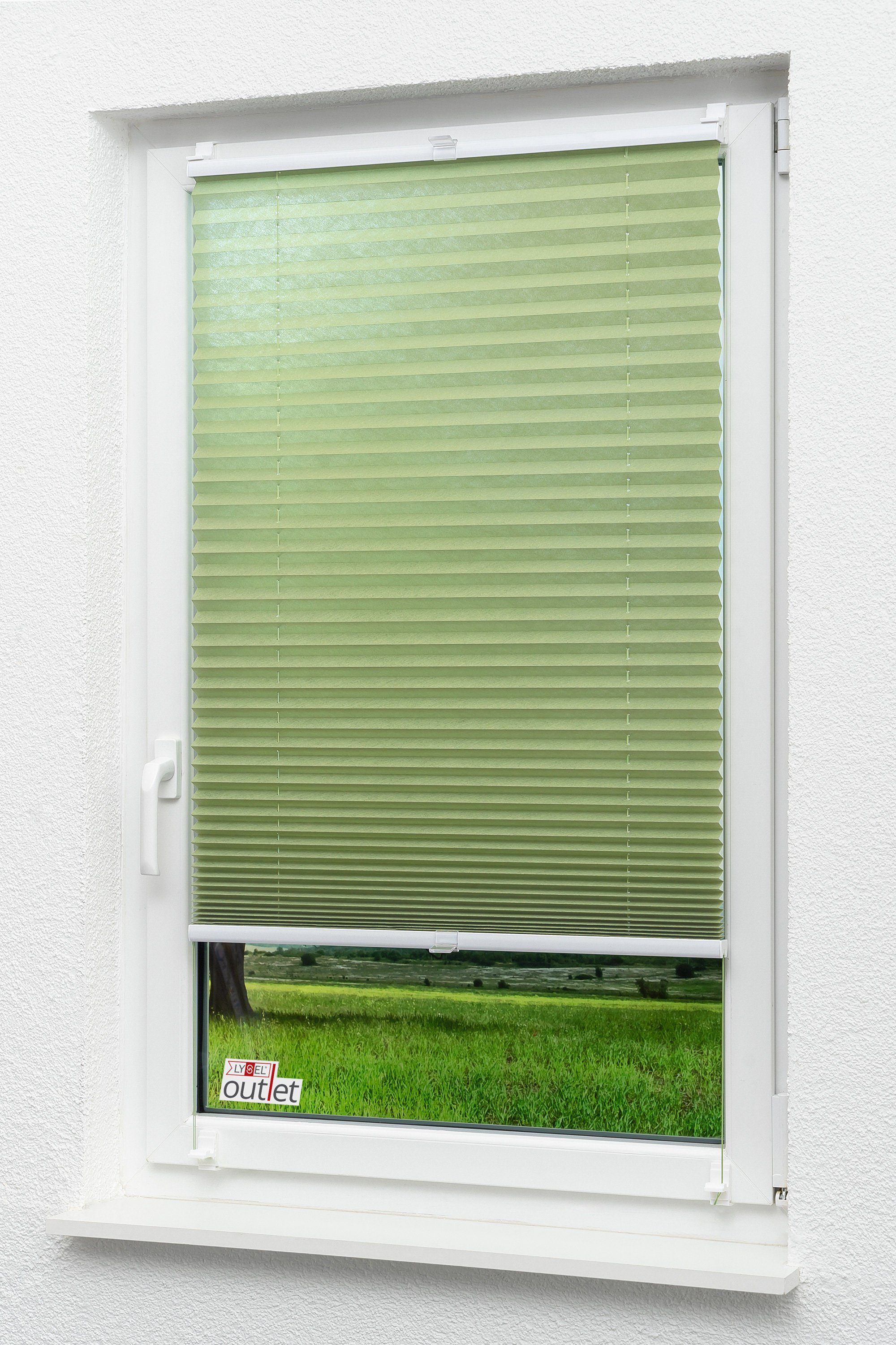 Grasgrün, blickdicht, HxB LYSEL®, Plissee 130x45cm Klemmen