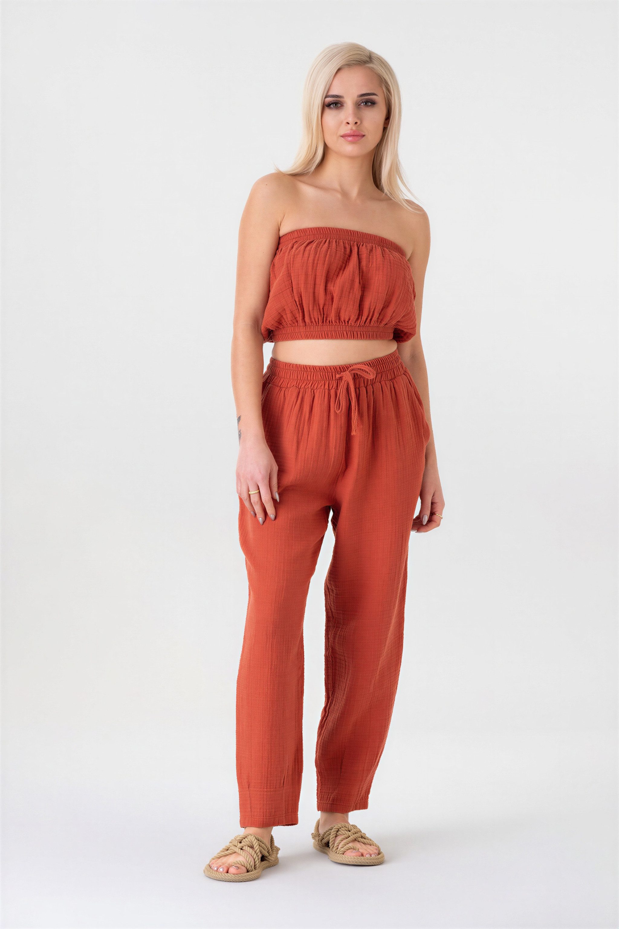 WENOR Schlupfhose Musselin Damen Hose 100 % Baumwolle Sommerhose elastische günstig online kaufen