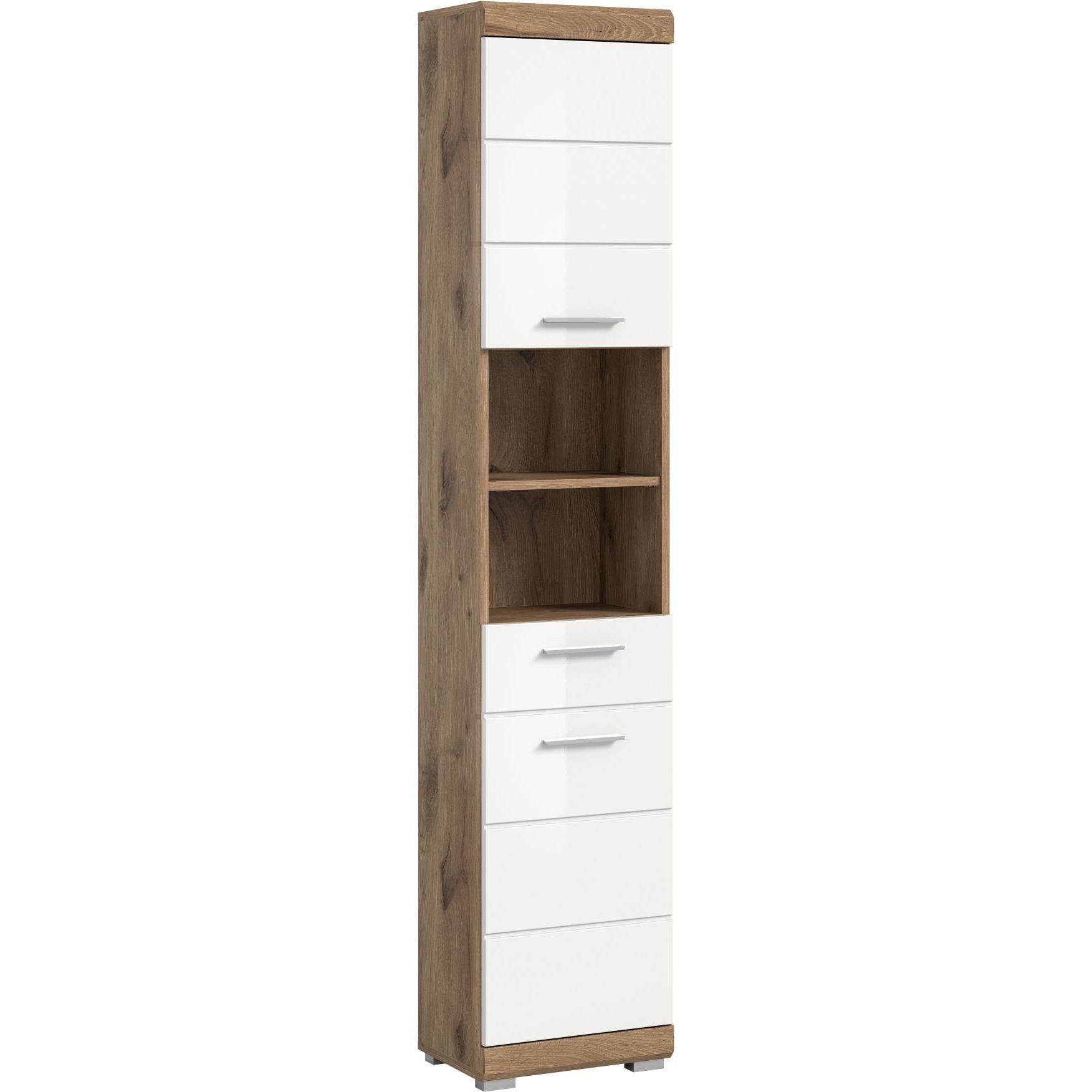 xonox.home Hochschrank Nox Oak Nachbildung Weiß Hochglanz Melamin 74x141x31 cm