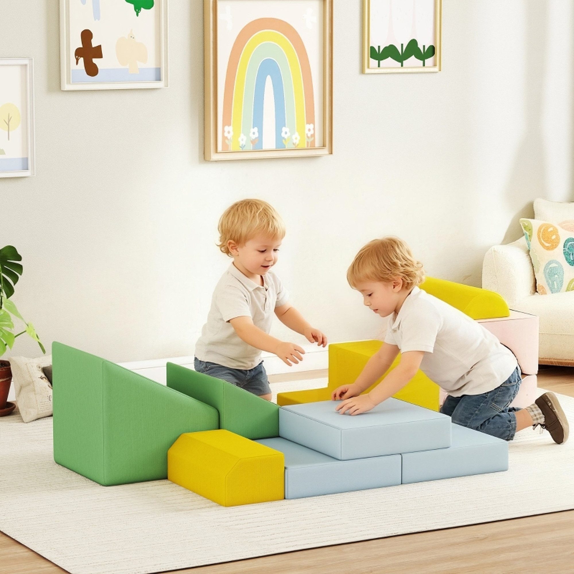 MC Star Softbaustein-Set für Kinder, 12-teiliges Stoffblock-Set Spielbausteine, (Schaumstoff, Cordbezug, waschbar, Pastellbunt)
