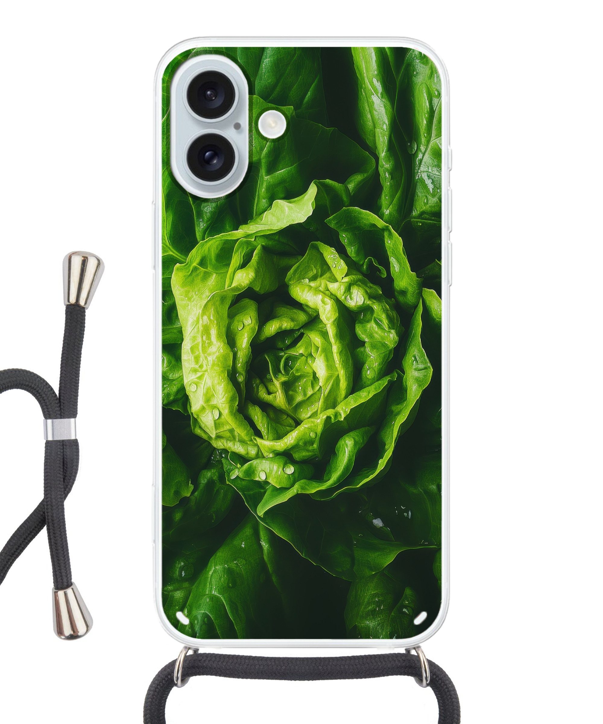MuchoWow Handyhülle für Apple iPhone 16 Plus Gemüse - Kopfsalat - Grün, Tragbare Handyhüllen mit Kette zum umhängen, Handykette Handyband