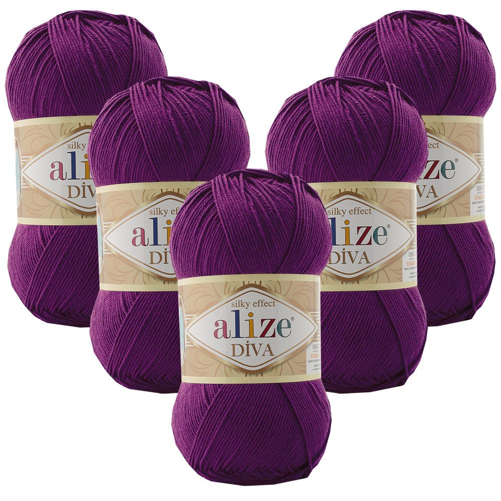 Alize 5 x ALIZE Diva Häkelwolle, 350 m, Spitze,Acrylgarn,Seideneffekt ...