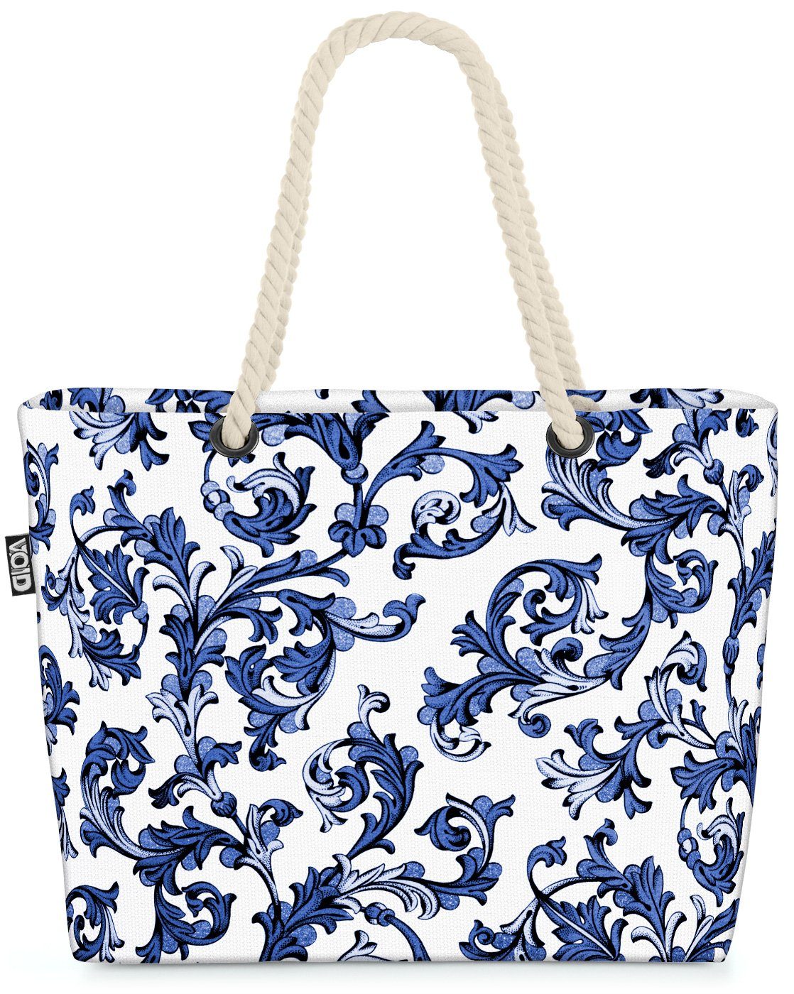 VOID Strandtasche (1-tlg), Florales Blumenmuster Blau Beach Bag Fliesen Blumen Muster Blüten Rokoko