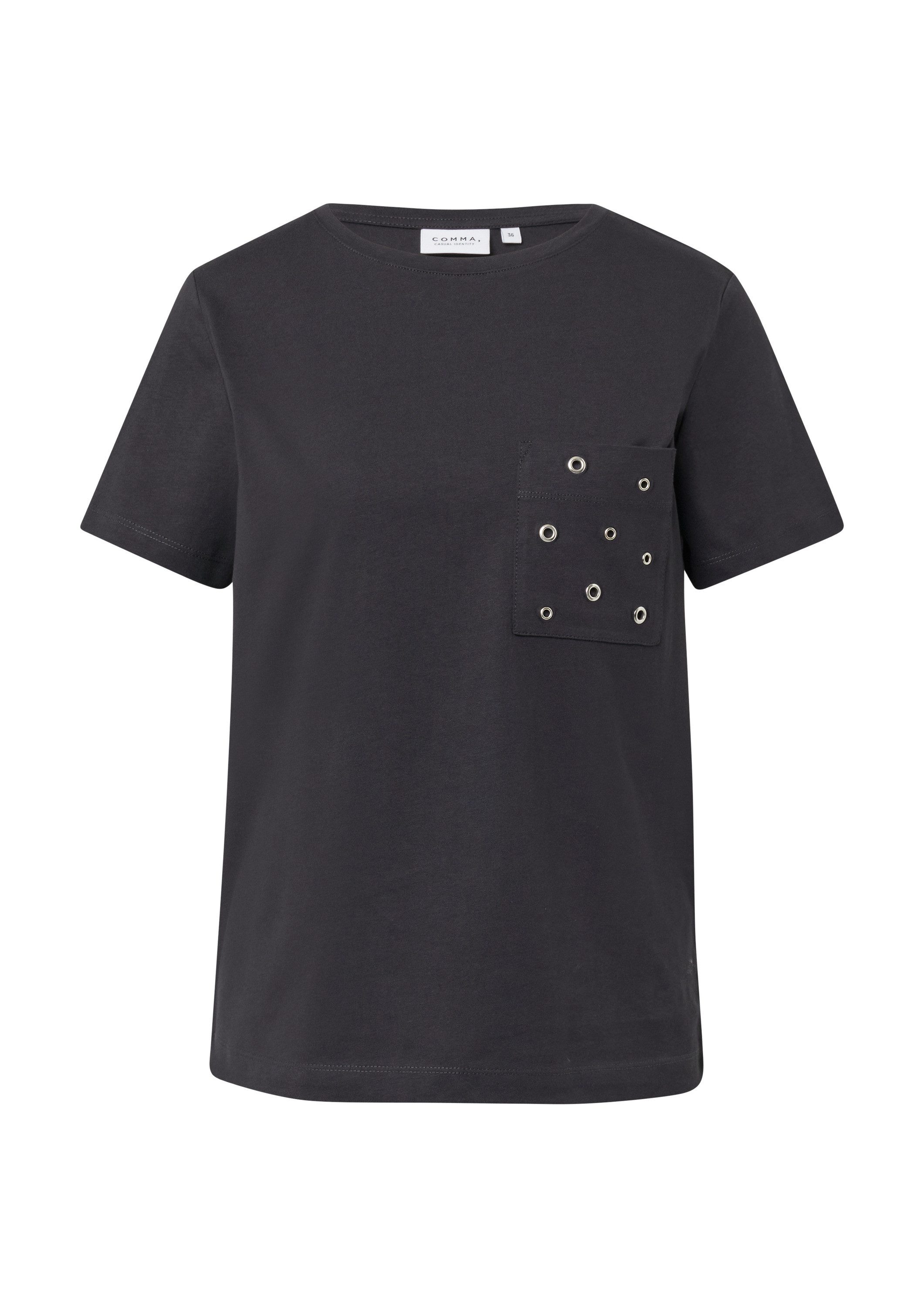 comma Kurzarmshirt T-Shirt T-Shirt mit Brusttasche und Nieten-Details