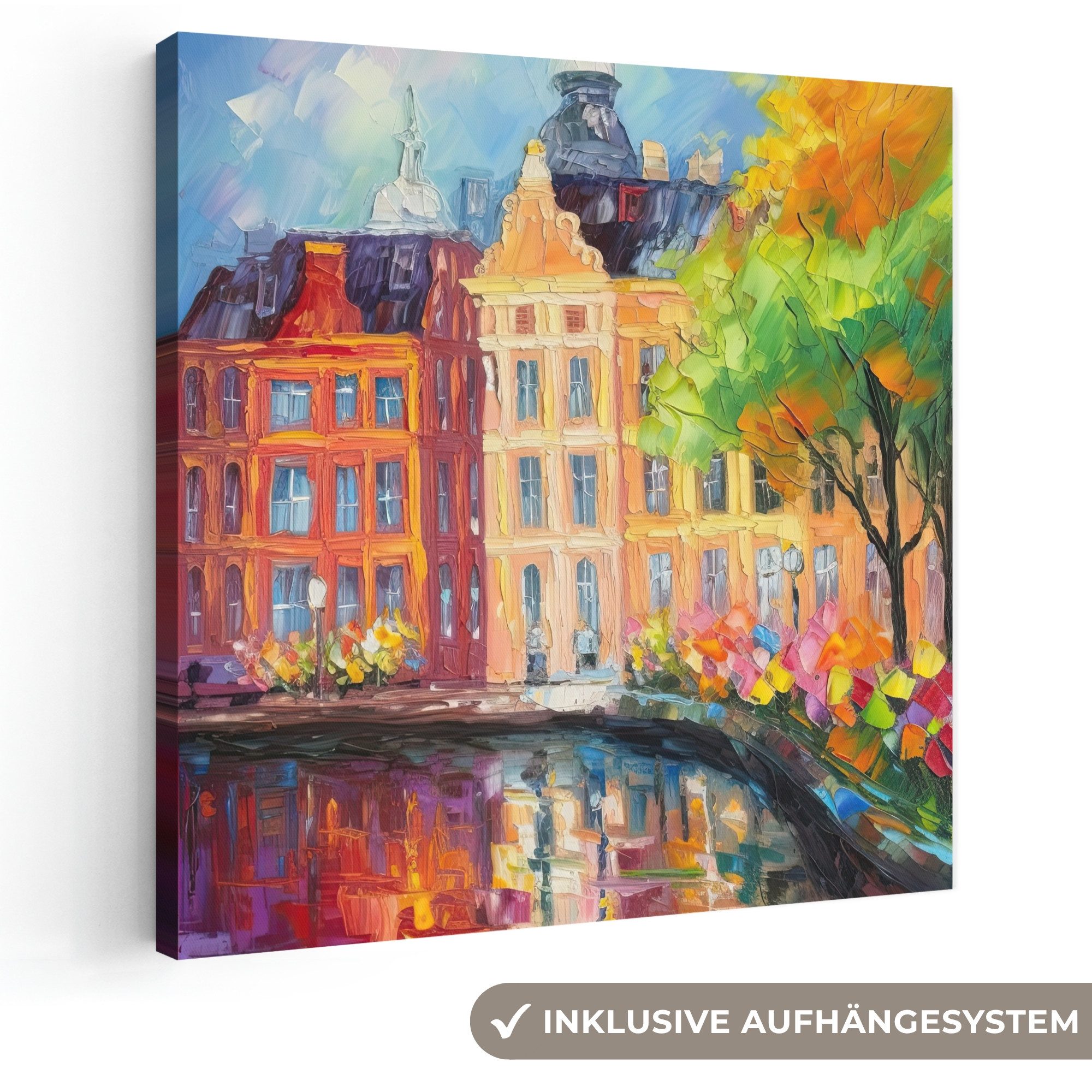 OneMillionCanvasses® Leinwandbild Ölfarbenoptik - Amsterdam - Kunst - Farbenfroh, Fotodruck (1 St), Wandbild, Deko Schlafzimmer Wohnzimmer Flur 20x20 cm