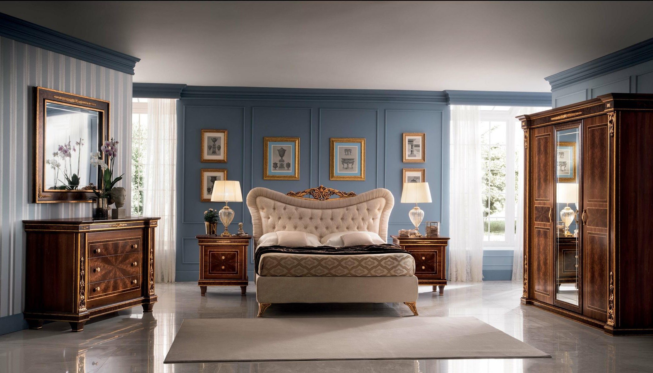 Xlmoebel Schlafzimmer-Set arredoclassic™ Modigliani Barock Rokoko Bett mit Nachttisch 4tlg., Made in Europa