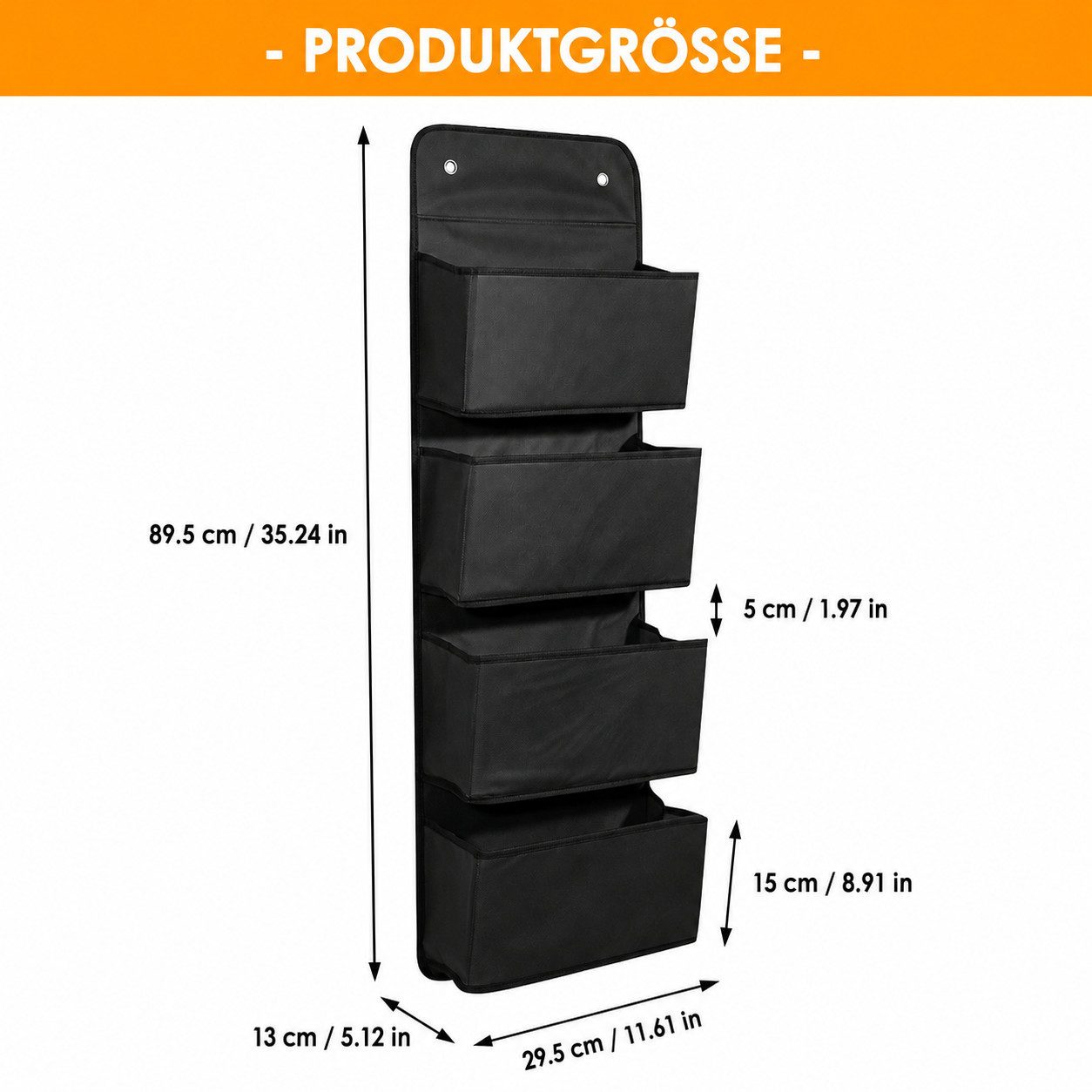 BlingBin Hängeaufbewahrung Hängeorganizer mit 4 Taschen, Platzsparendes Hängeregal (1er Set, 1 St., 1 x Hängeaufbewahrungstasche + 2 x Haken), Tür-Aufbewahrungs – Bild 2 von 5