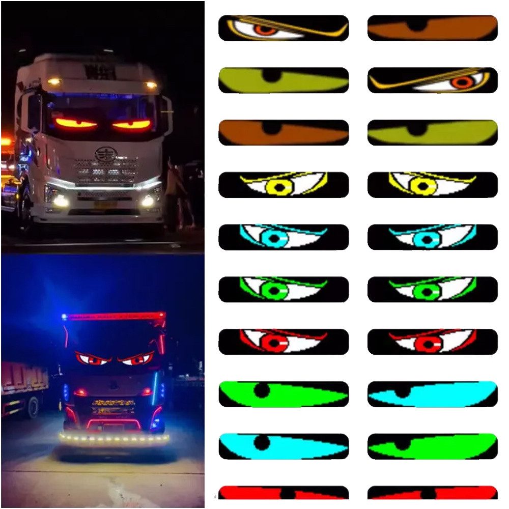 PRIISF Frontscheibenabdeckung Lkw Devil's Eye Lampe Auto-Augenlicht Dynamische LED Teufelsauge Licht, (LED-Bildschirm Autofenster DIY Smart Bunte Augenlampe, Großer Programmierbarer Flex LED Display Auto Devil Eyes), Led Laufschrift Leuchtreklame Personalisiert Leuchtschild für Auto