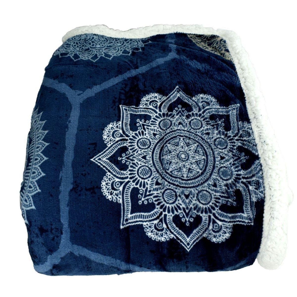 Wohndecke Kuscheldecke XL Flanell Sherpa 150x200cm Ornamente 3 Farben, VIVA, Flanell und Sherpa